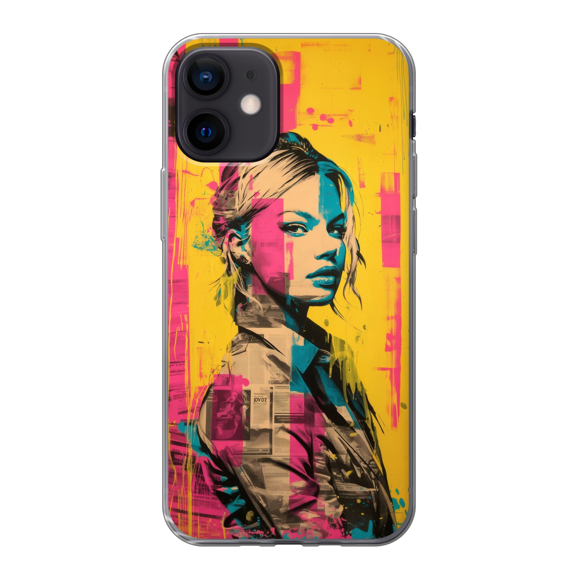 MuchoWow Handyhülle für Apple iPhone 12 Pro Frau - Malstreifen - Farbig, Smartphone-Bumper, Print, Handy Schutzhülle Dünn