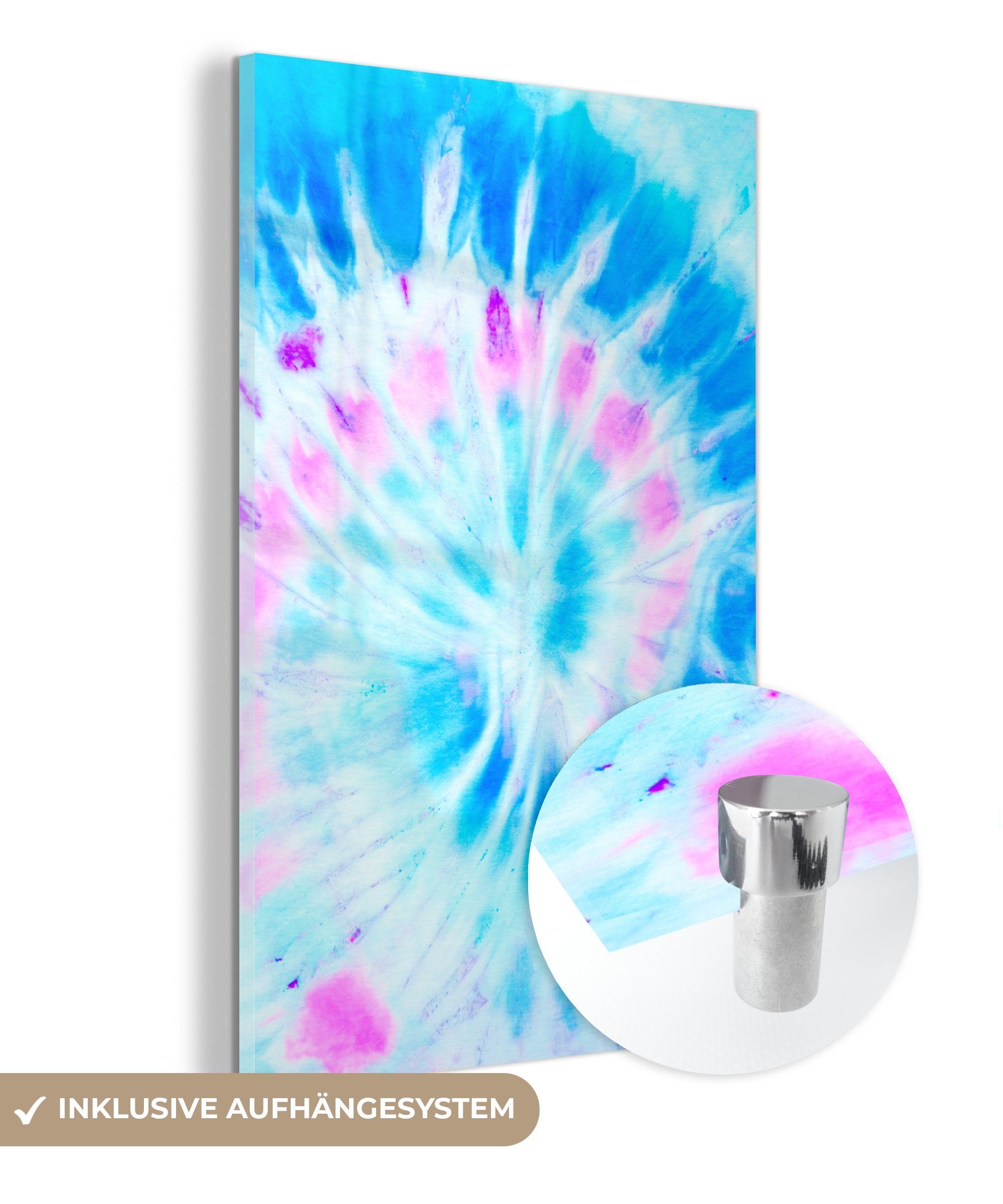 MuchoWow Acrylglasbild Sommer - Krawattenfärbung - Lila, (1 St), Glasbilder - Bilder auf Glas Wandbild - Foto auf Glas - Wanddekoration | Bilder