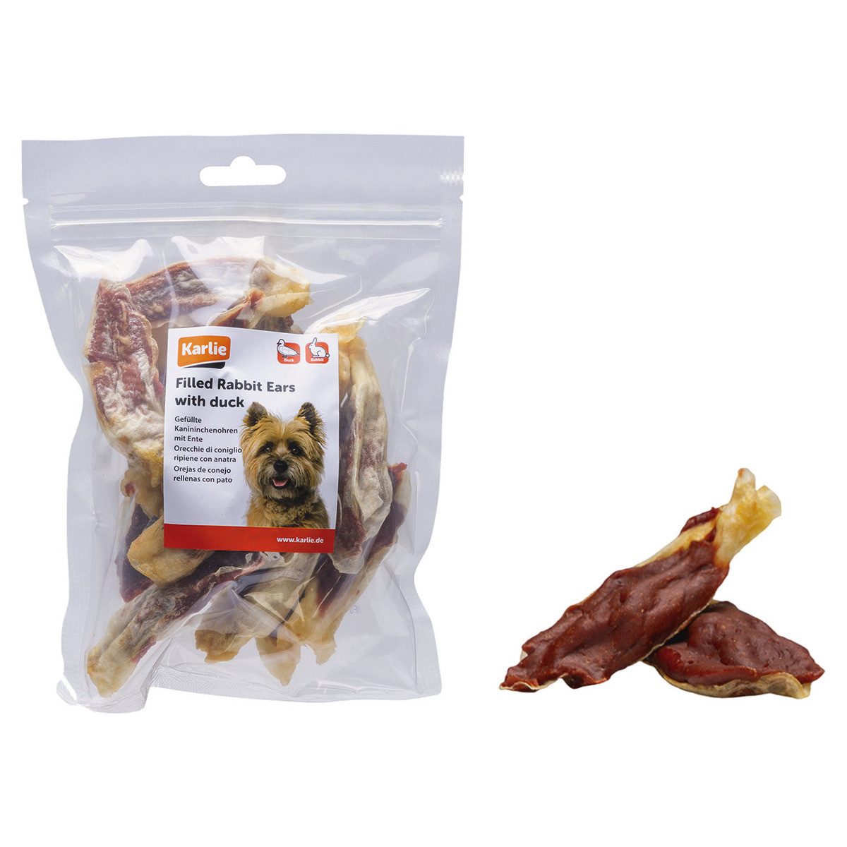 Karlie Hundesnack gefüllte Kaninchenohren mit Ente 250 g, Snack für: Hund
