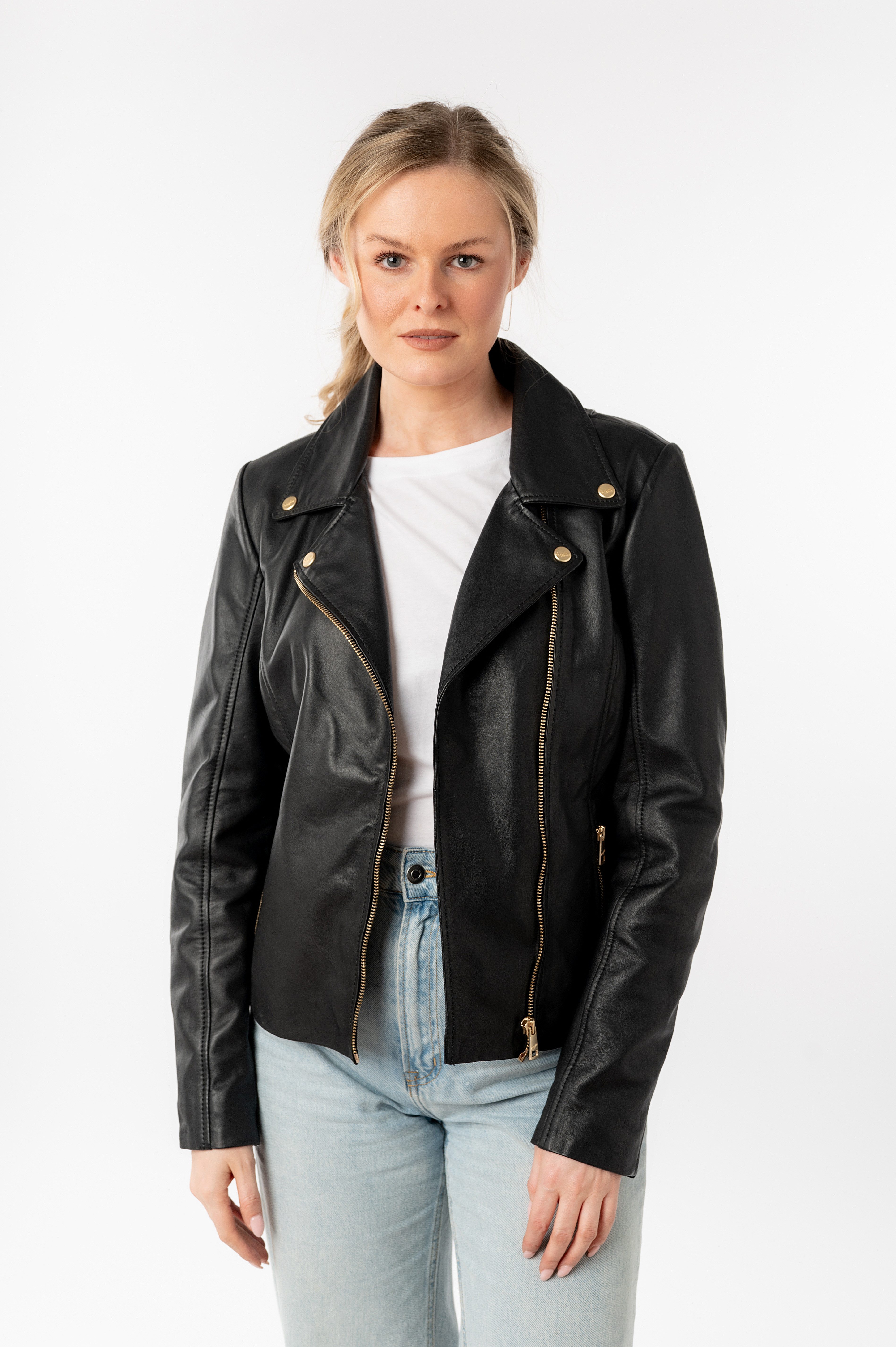 Mauritius Lederjacke MWFylli mit Knopfdetails, Reverskragen