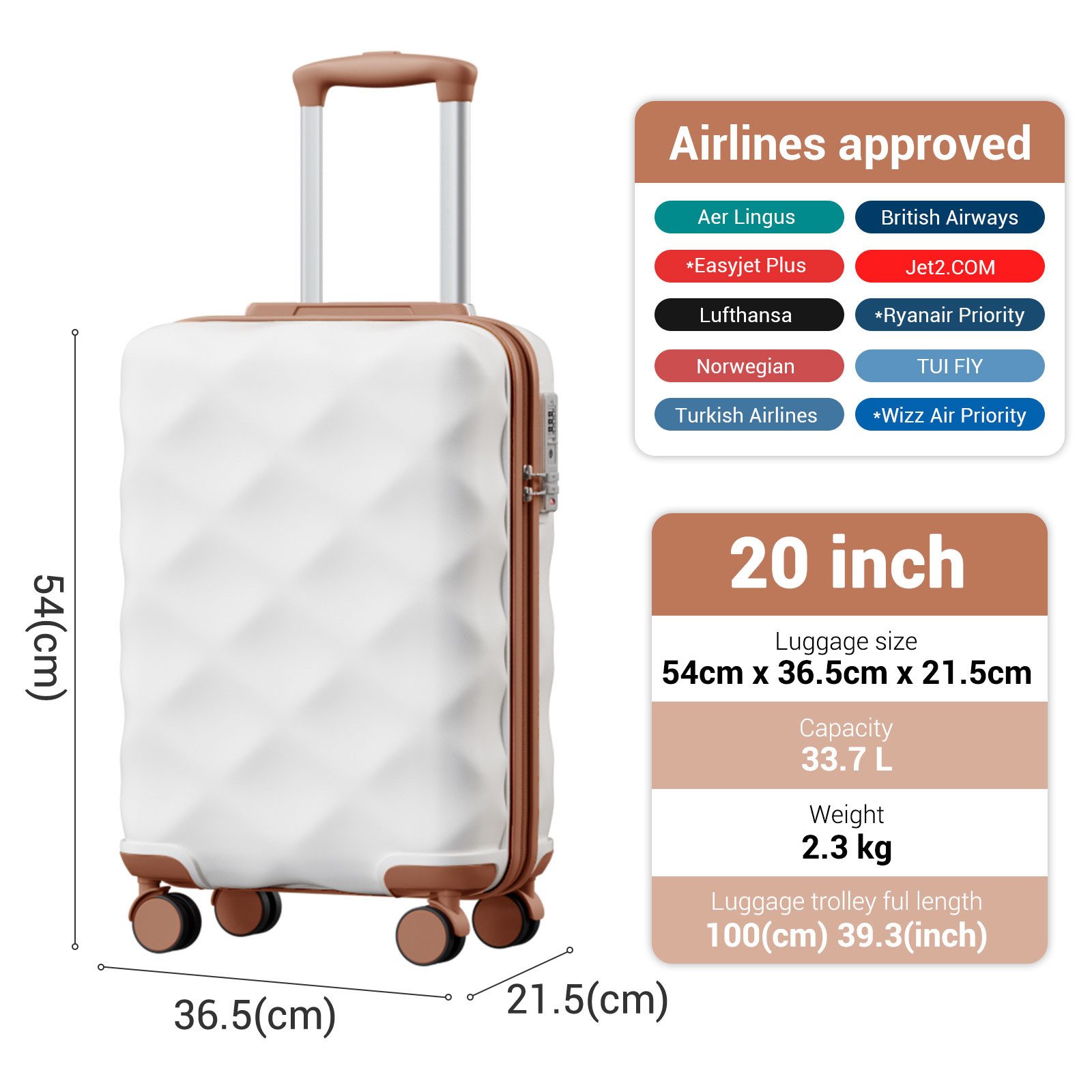 British Traveller Koffer ABS+PC Trolley mit TSA-Schloss, Ideal als Reisekoffer, Rollkoffer – Bild 2 von 5