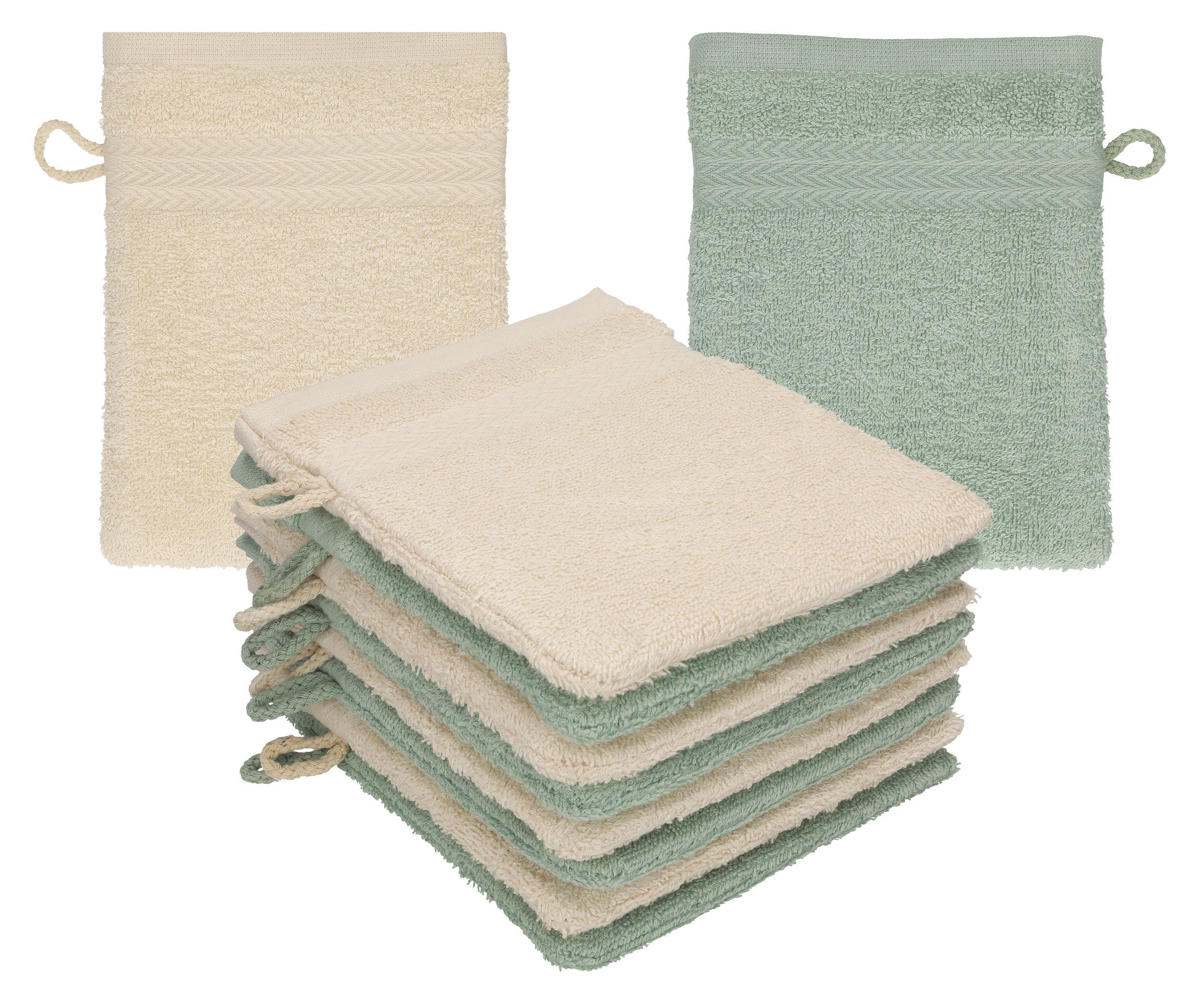 Betz Waschhandschuh 10 Stück Waschhandschuhe Waschlappen Set Premium 100% Baumwolle 16x21 cm Farbe Sand - heugrün | Waschhandschuhe