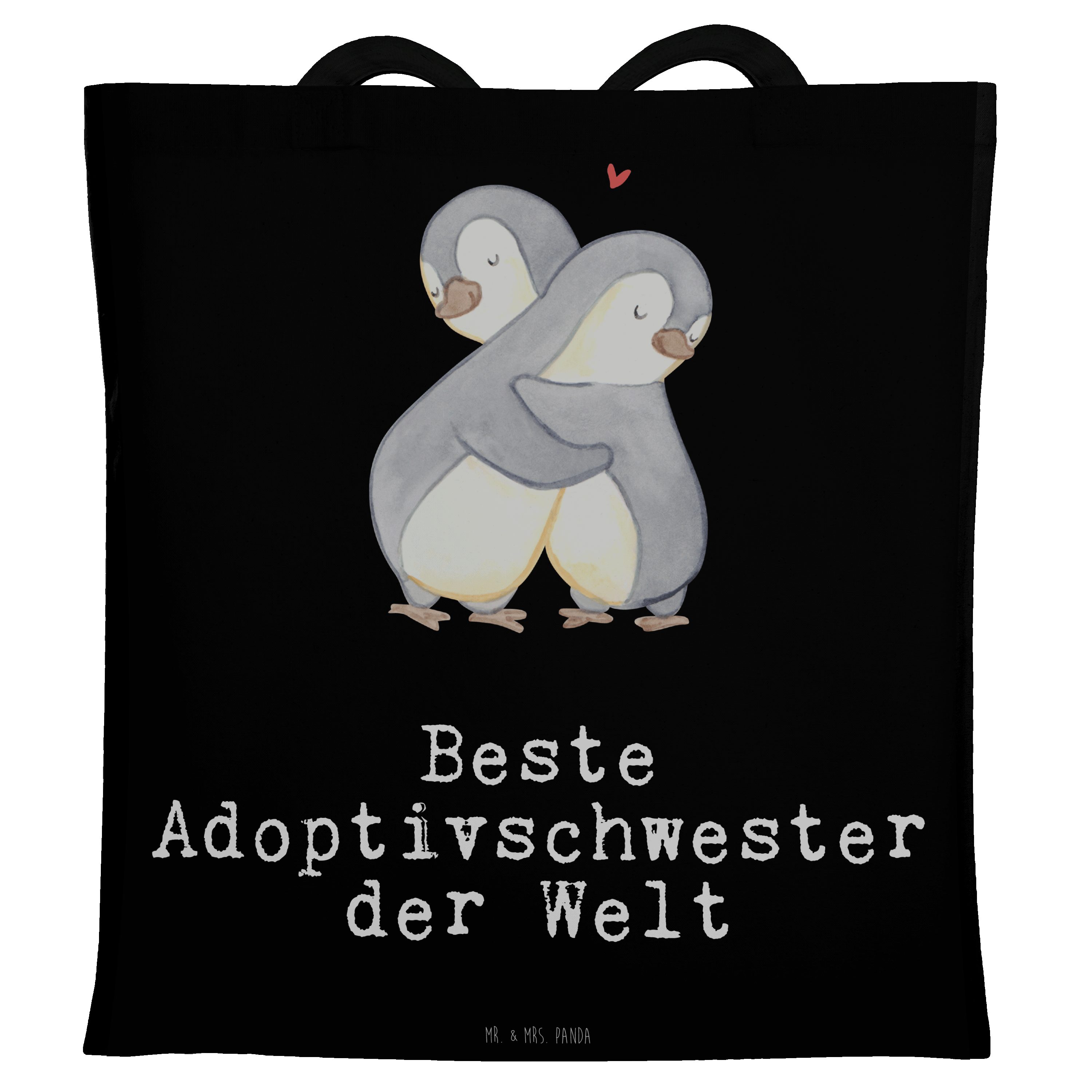 Mr. & Mrs. Panda Tragetasche Pinguin Beste Adoptivschwester der Welt - Schwarz - Geschenk, Stoffbe (1-tlg) | Canvas-Taschen