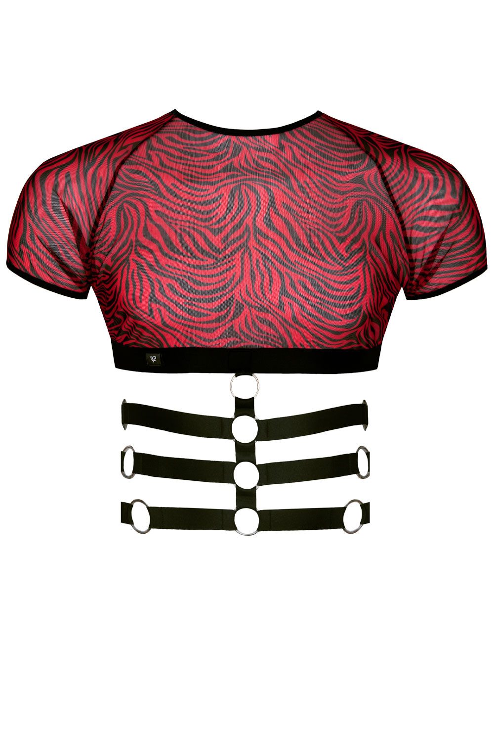 Crop-Top Männer Harness T-Shirt schwarz/rot Top mit kurzen Ärmeln und Gummibänd