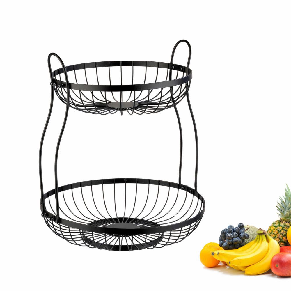 WESTMARK Obstschale Etagere 2 Etagen Doppio – Obstkorb Etagere – Deko Drahtkorb, Schwarz, Stahl, langlebig, lebensmittelecht, robust