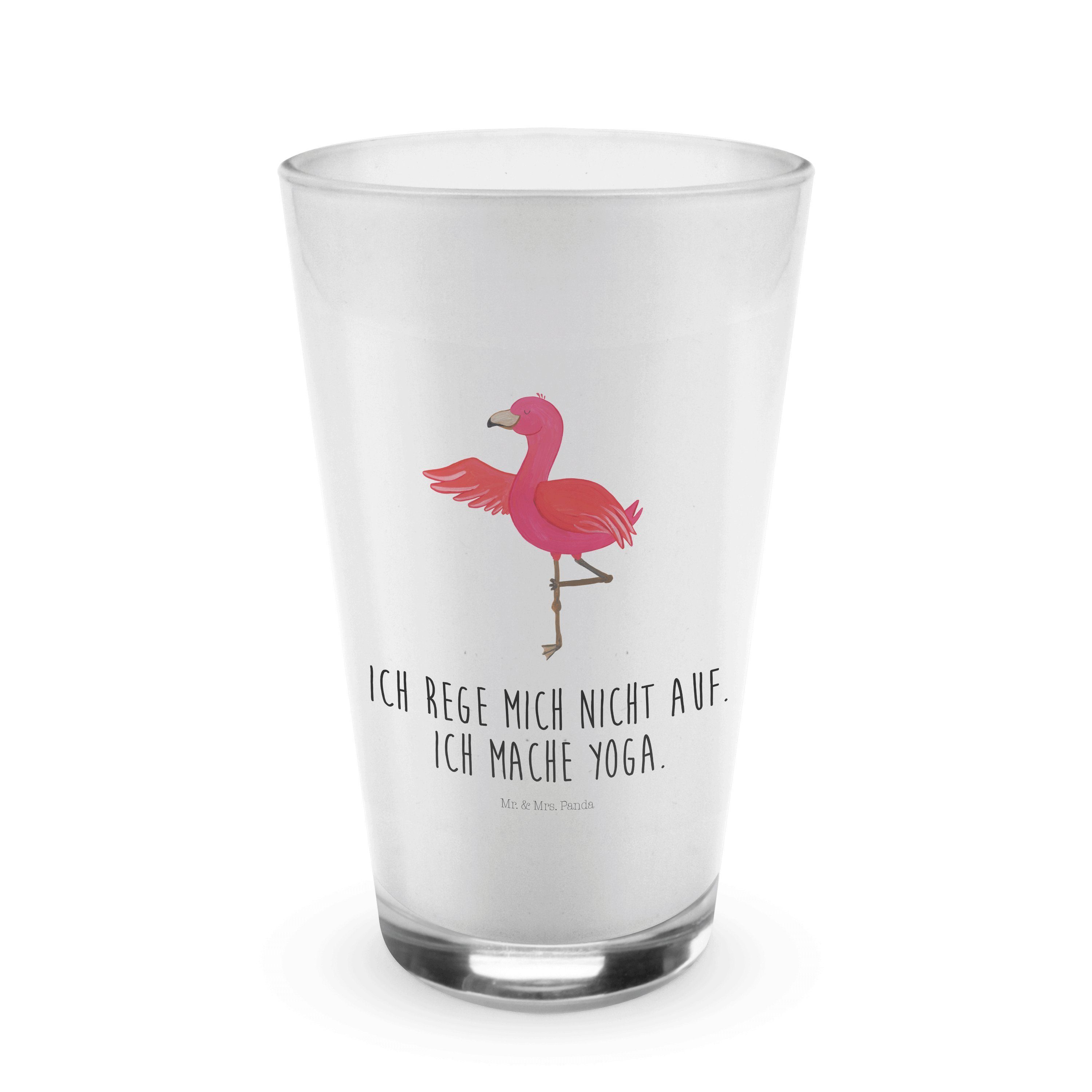 Mr. & Mrs. Panda Glas Yoga Macchiato, - Geschenk, - Flamingo Glas Latte Transparent Premium Yoga-Übung