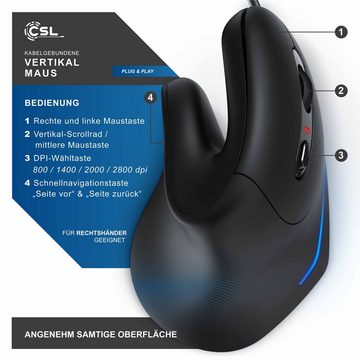 CSL ergonomische Maus (kabelgebunden, 125 dpi, optische Vertikal Mouse - Vertikalmaus - ergonomisch & armschonend)