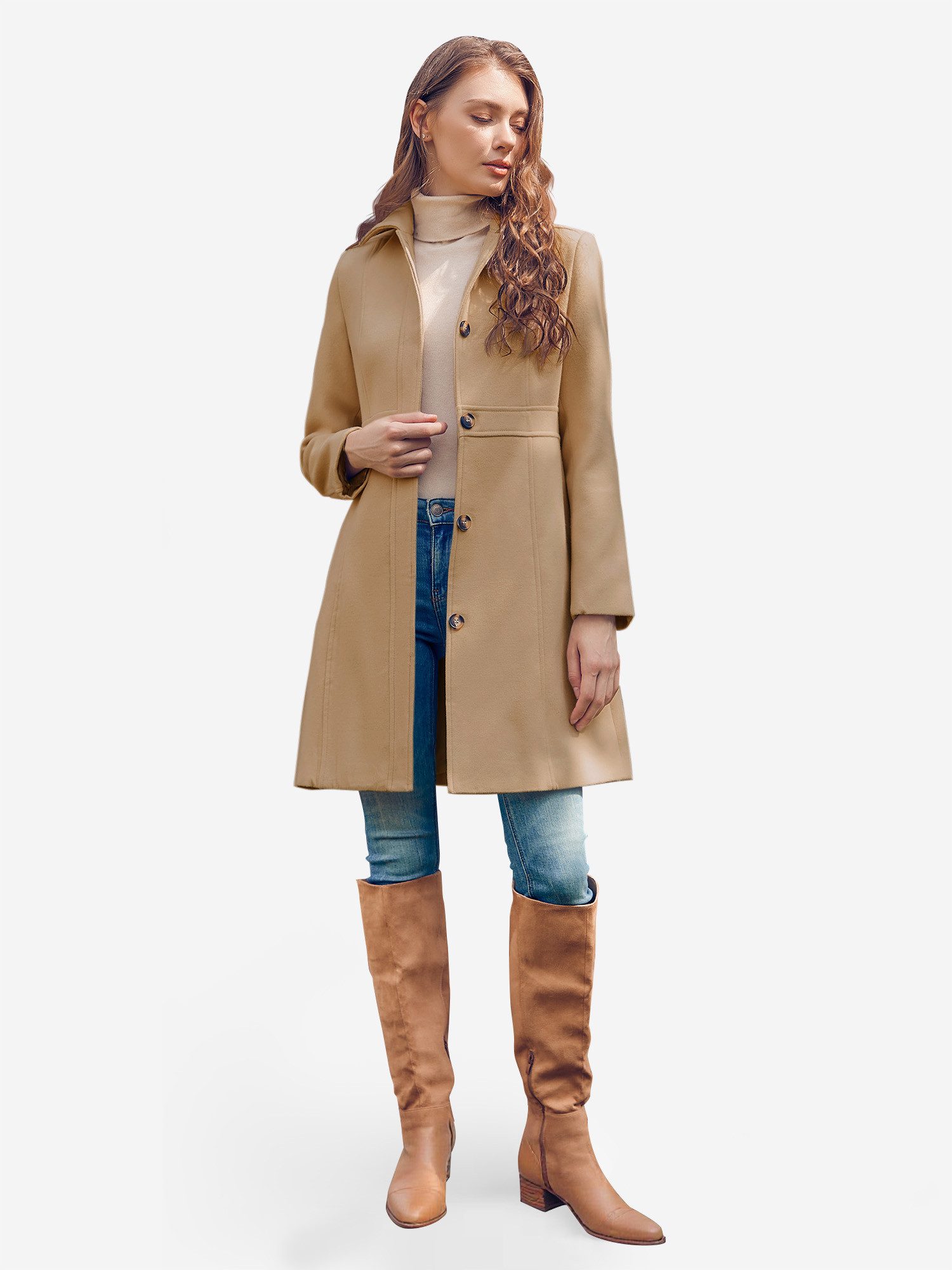 Imily Bela Langmantel Damen Einreihige Knöpfe Freizeitjacke (Packung, 1-tlg., 1per-Pack) Mit Revers