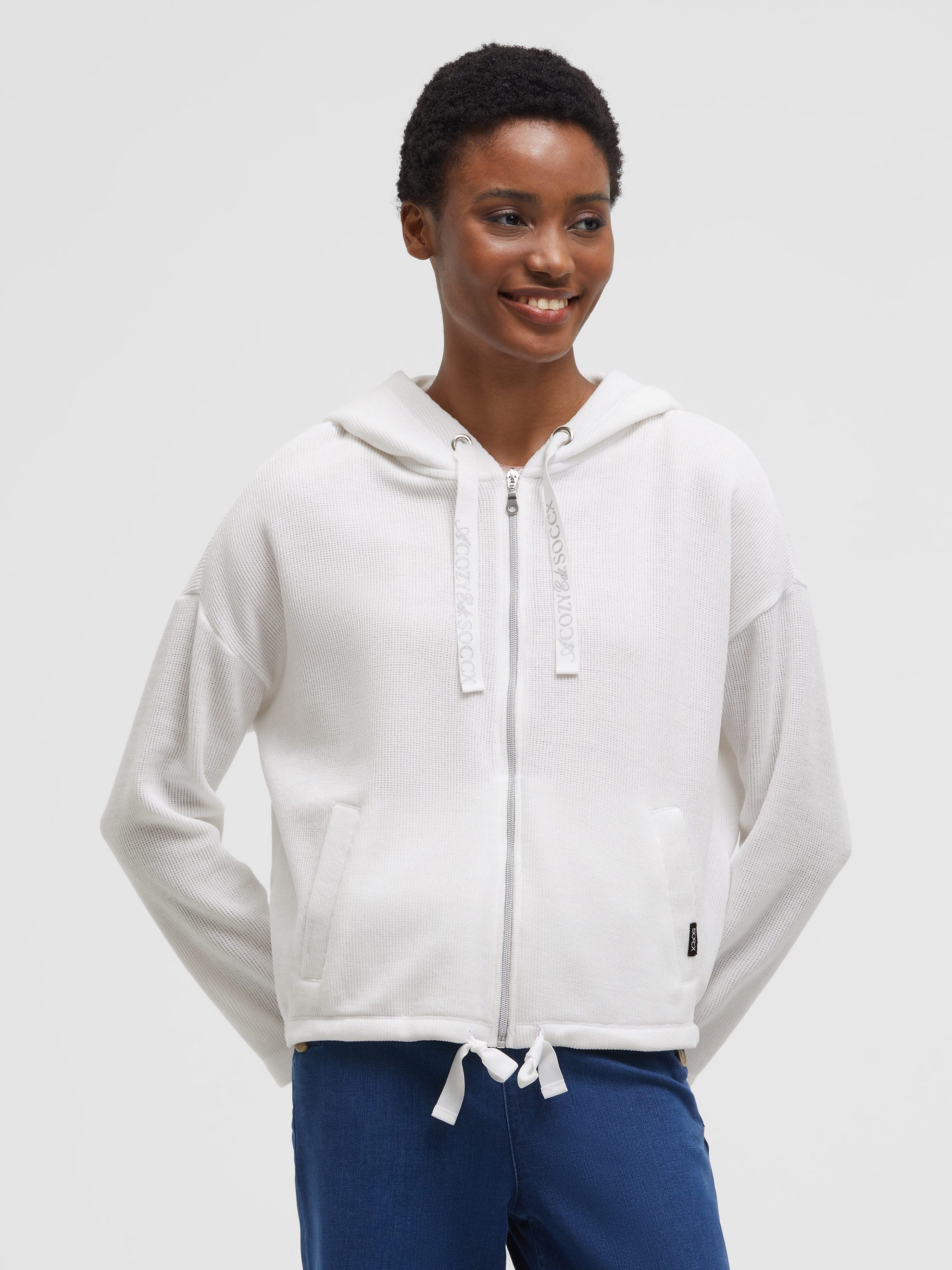 SOCCX Kapuzensweatjacke mit Bindeband am Saum