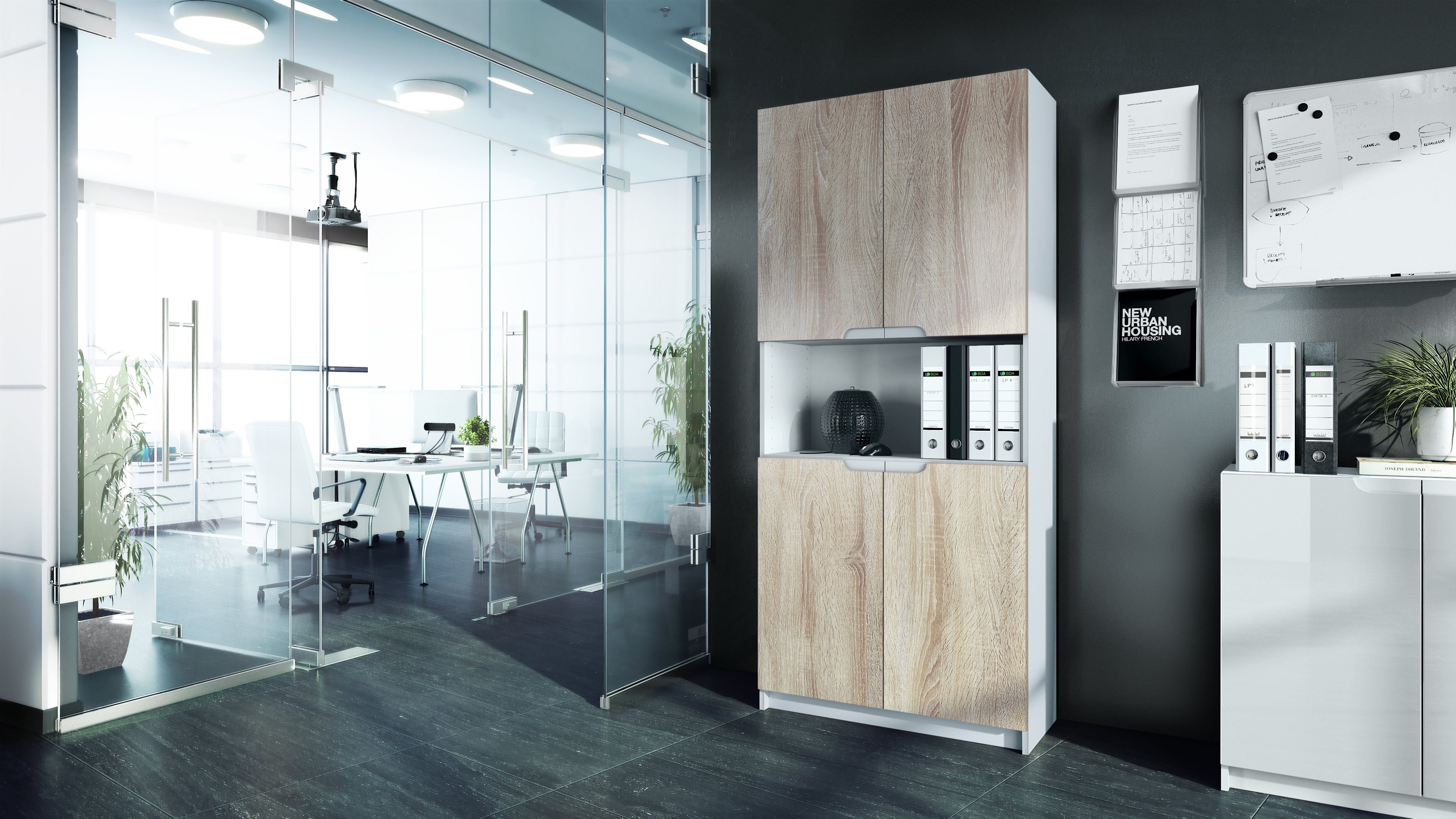 Vladon Aktenschrank Logan V2 (Aktenschrank, mit 5 Fächern und 4 Türen) Weiß günstig online kaufen