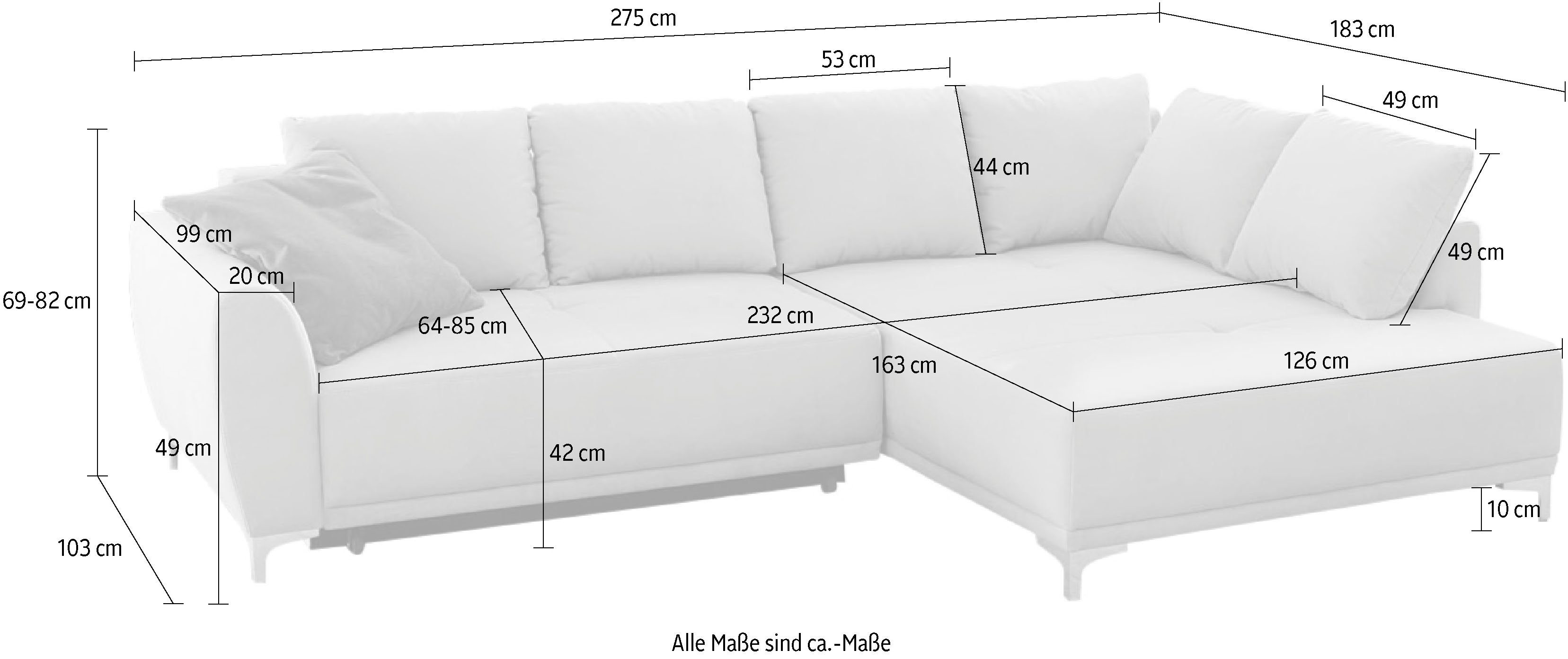 Jockenhöfer Gruppe Polsterecke Foggia, moderne Bettkasten 7 mit und Polsterecke, Bettfunktion und Kissen hellgrau