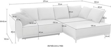 Jockenhöfer Gruppe Polsterecke Foggia L-Form, moderne Polsterecke, mit Bettfunktion und Bettkasten und 7 Kissen