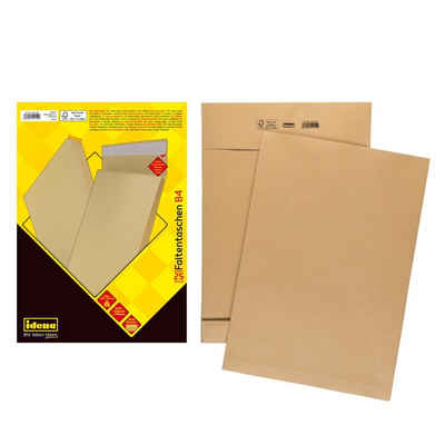 Idena Briefumschlag 12154 - Faltentasche, B4 25 Stück 150 g/m² 4 cm Boden ohne Fenster haftklebend braun Versandtaschen selbstklebend