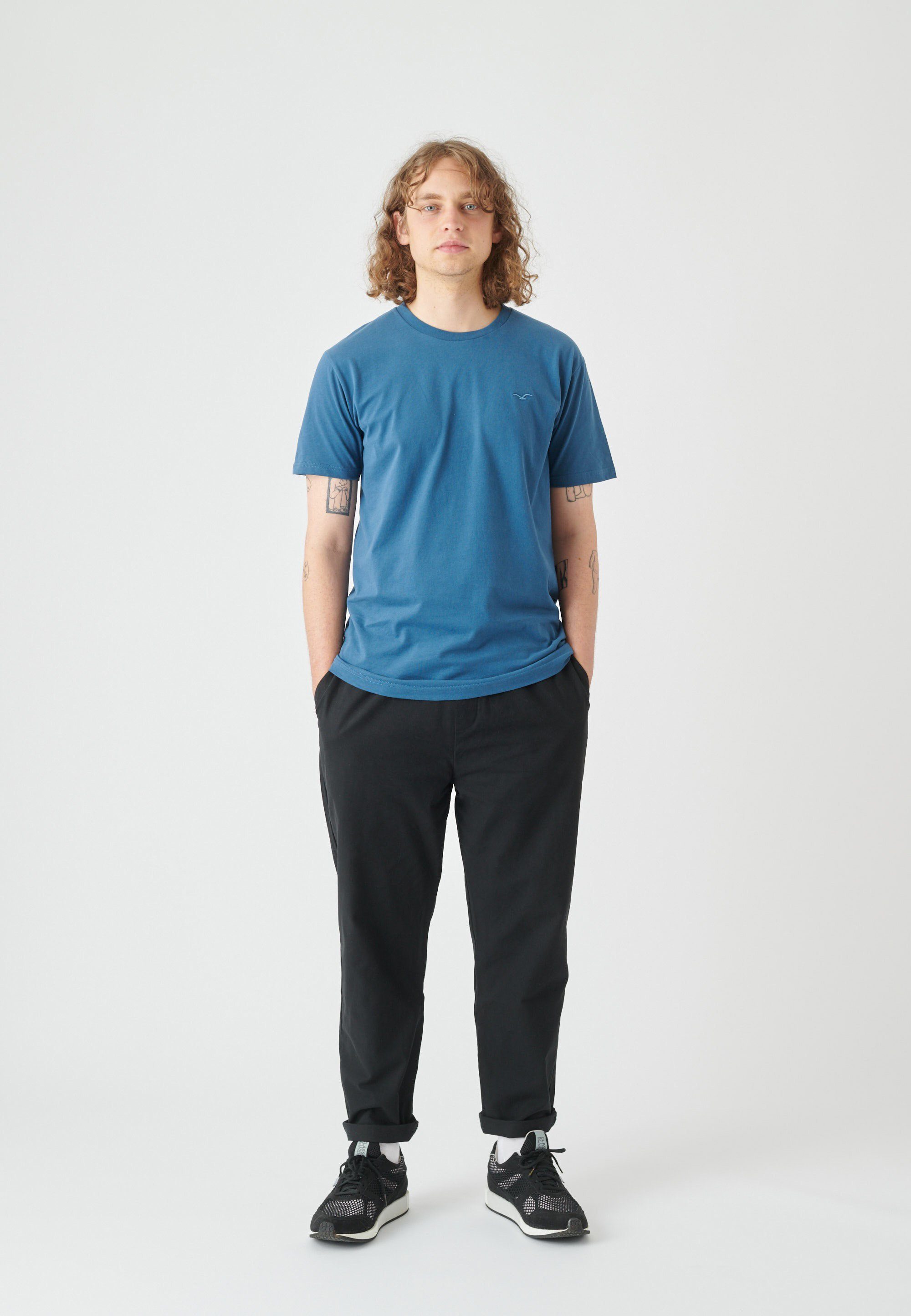 Cleptomanicx T-Shirt Ligull kleiner Logo-Stickerei mit blau-blau Regular (1-tlg)