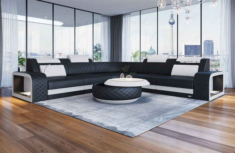 Sofa Dreams Ecksofa Leder Couch Sofa Foggia L Form Ledersofa, mit LED, verstellbare Kopfstützen, Designersofa