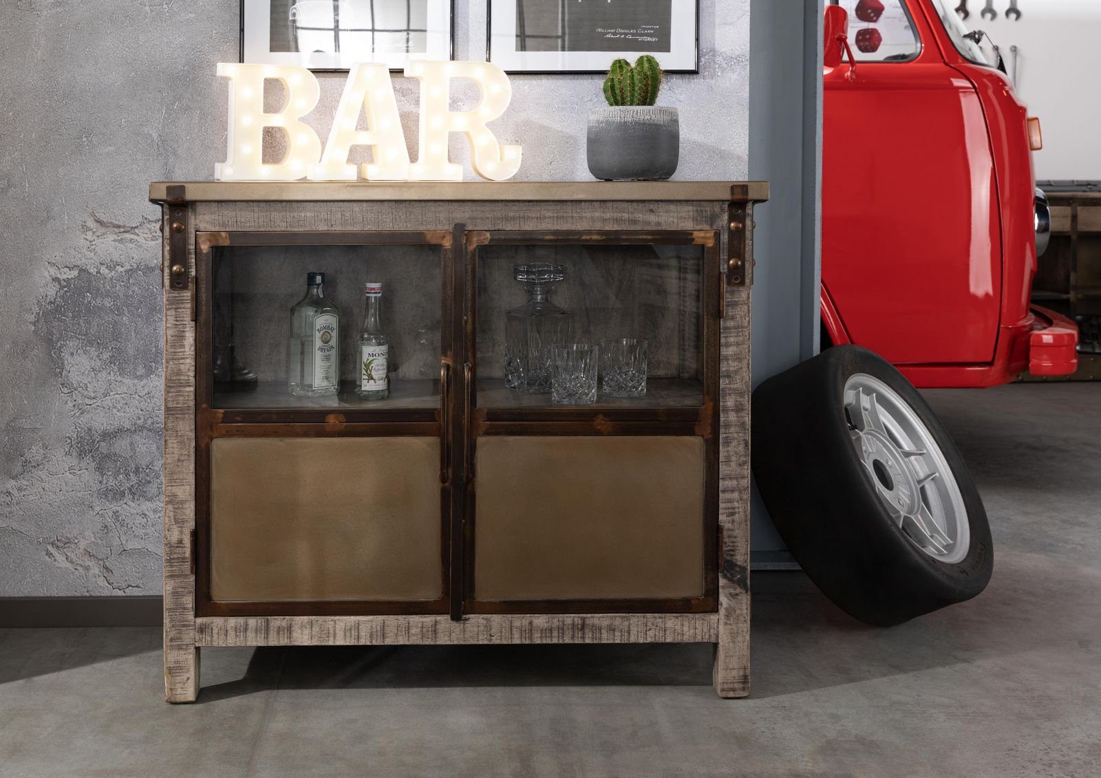 Massivmoebel24 Sideboard HEAVY INDUSTRY (Massivholz), Sideboard Mango 100x40x90 braun lackiert HEAVY INDUSTRY #227