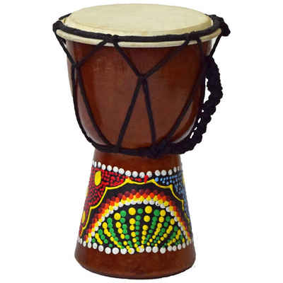 SIMANDRA Spielzeug-Musikinstrument Djembe Trommel 15 cm Bongo Afrika - bemalt Dot Painting