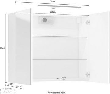 Homexperts Spiegelschrank Salsa Breite 70 cm, mit LED-Beleuchtung & Schalter-/Steckdosenbox
