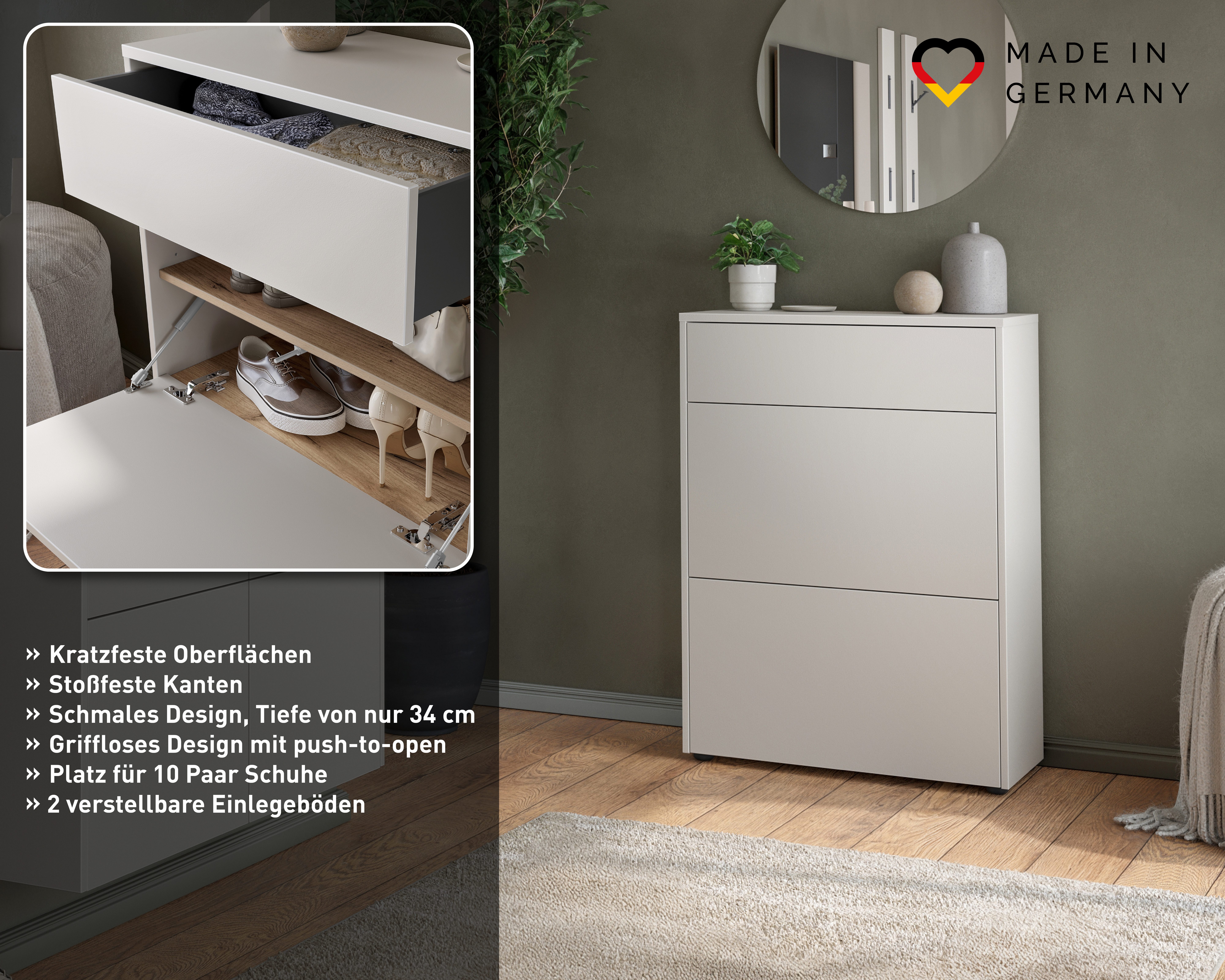 GERMANIA Schuhschrank Binetto (1-St) Garderobenschr., mit Schubl., Push-to-open, verstellb. Böden, B: 70cm