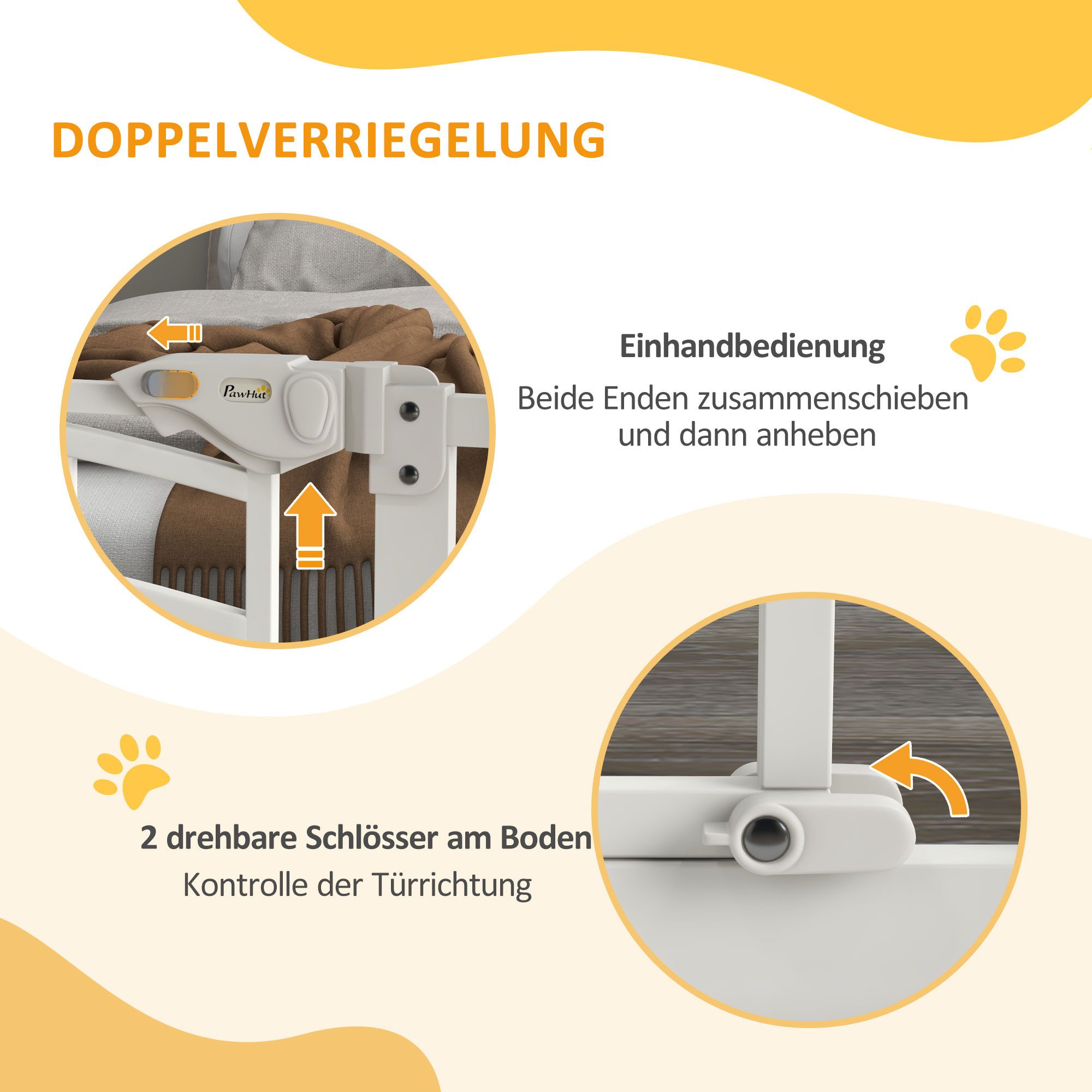 PawHut Hundegitter Treppenschutzgitter mit 7/14 cm Verlängerung Türgitter Stahl (Türschutzgitter, 1 St., Kaminschutzgitter), mit Katzenklappe, ohne Bohren, Absp – Bild 5 von 5