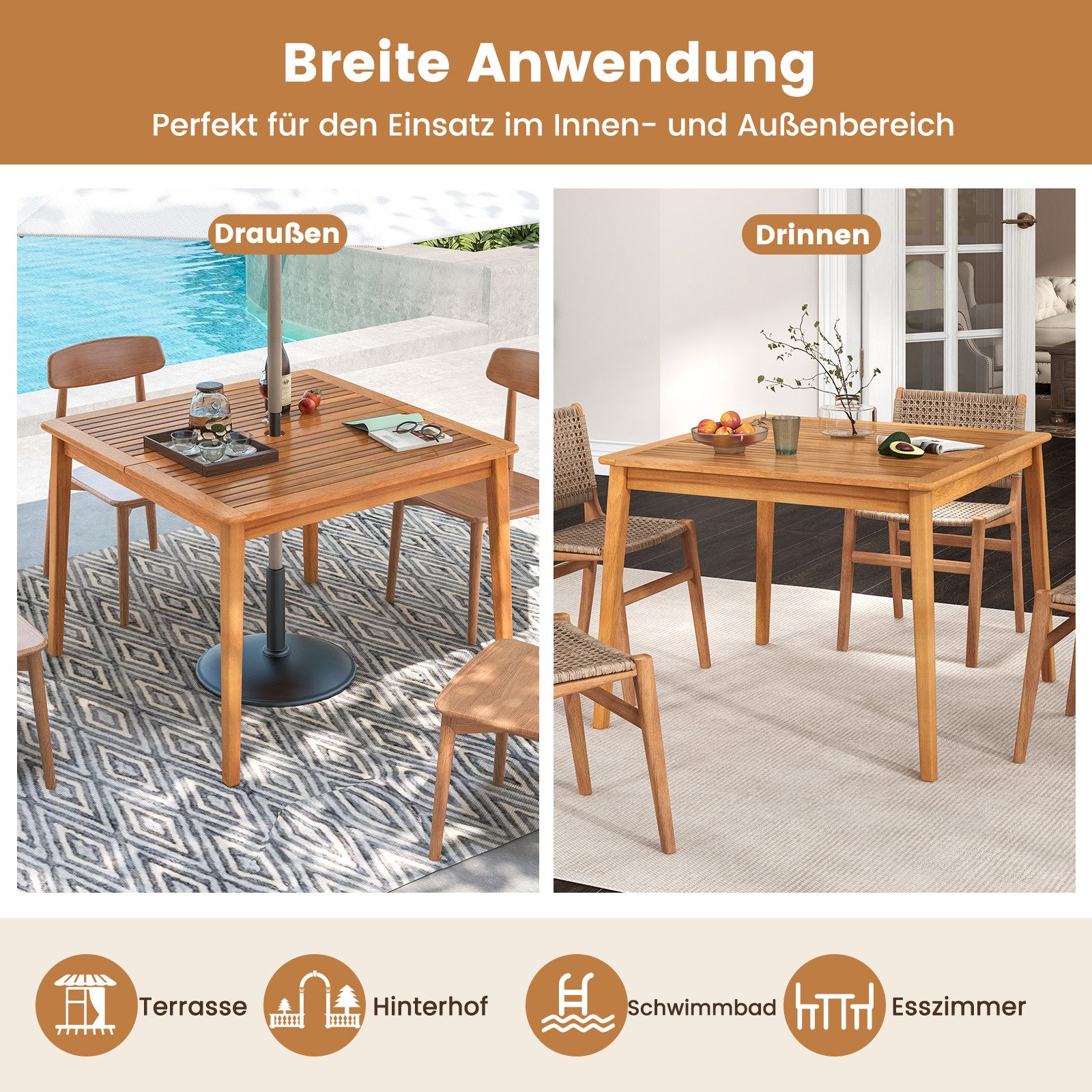 KOMFOTTEU Gartentisch, Terrassentisch mit 5cm Schirmloch, günstig online kaufen