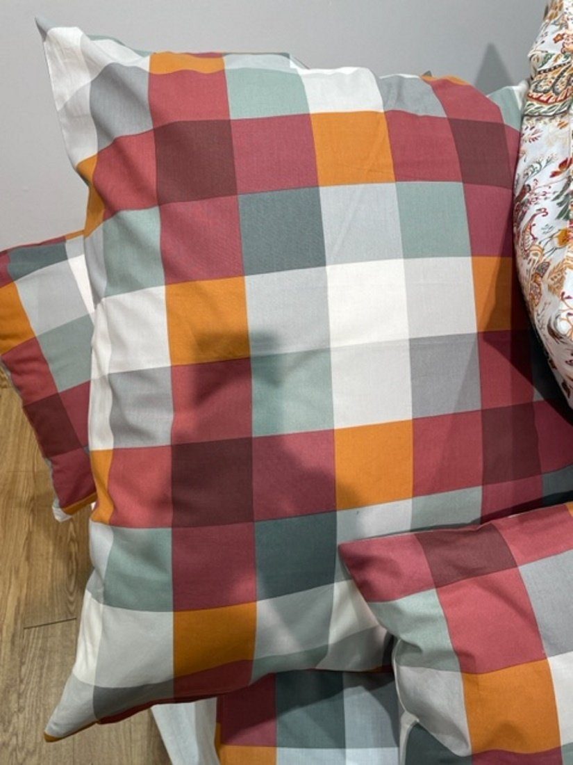 LIVING DREAMS Bettwäsche BIBER Bettwäsche MODERN KARO 100% Baumwolle made in EUROPE, satin, 2 teilig, italienischer Flair Paisleys Ornamente natürliche Farben