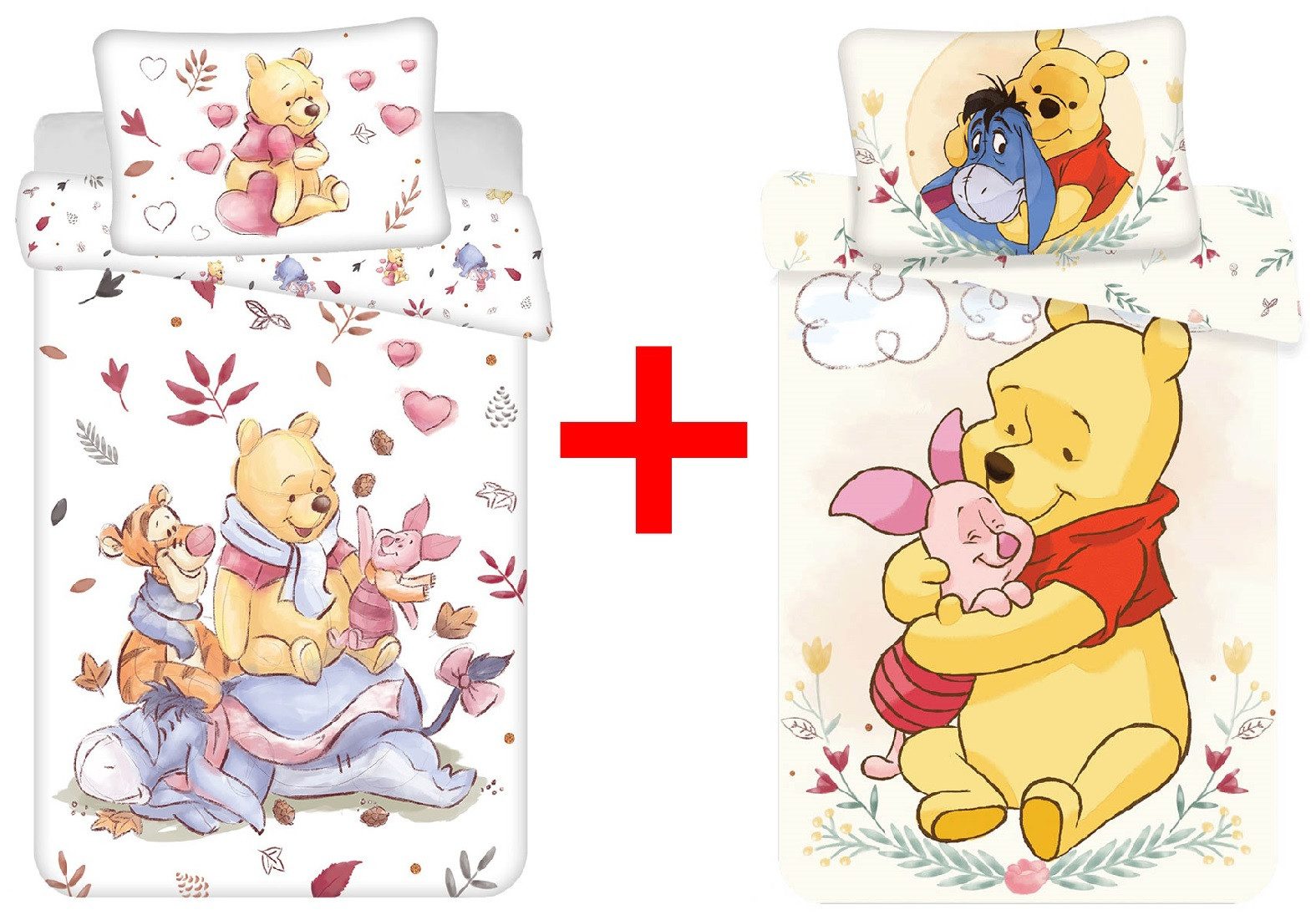 Disney Kinderbettwäsche Disney Winnie Puuh Ferkel Babybettwäsche 2er-Set 100x135cm, Renforcé, 2 teilig
