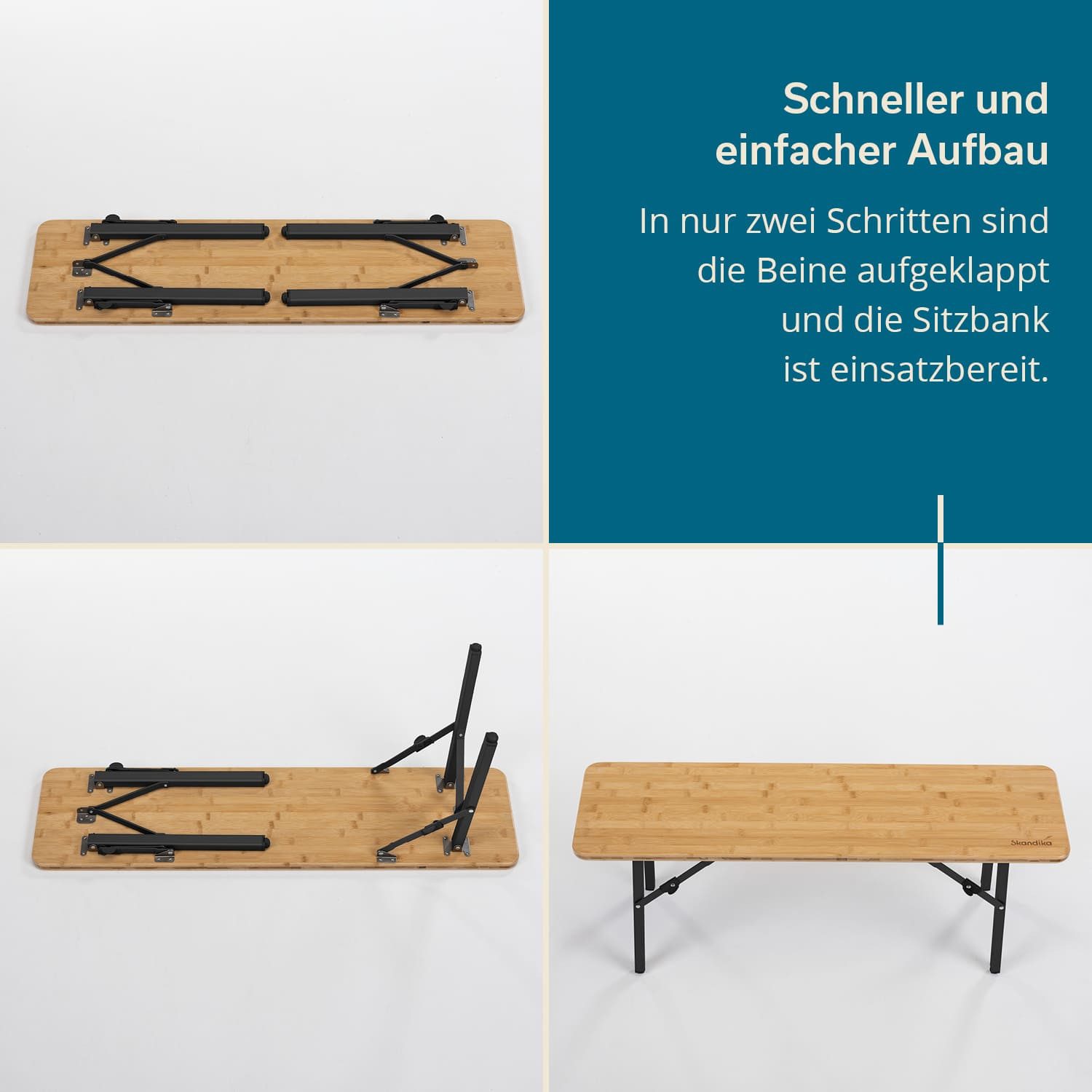 Skandika Sitzbank Tobro Bambus, Campingbank, Gartenbank, Bierzeltbank, klappbar, faltbar, 100 x 27 x 39 cm, bis 200 kg belastbar, wetterfest, Tragetasche