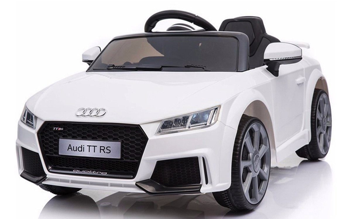 TPFLiving Elektro-Kinderauto Audi TT RS - Kinderauto mit Fernbedienung - 2 x 12 Volt - 4Ah-Akku, Belastbarkeit 30 kg, Kinderfahrzeug mit Soft-Start und Bremsautomatik - Farbe: weiß