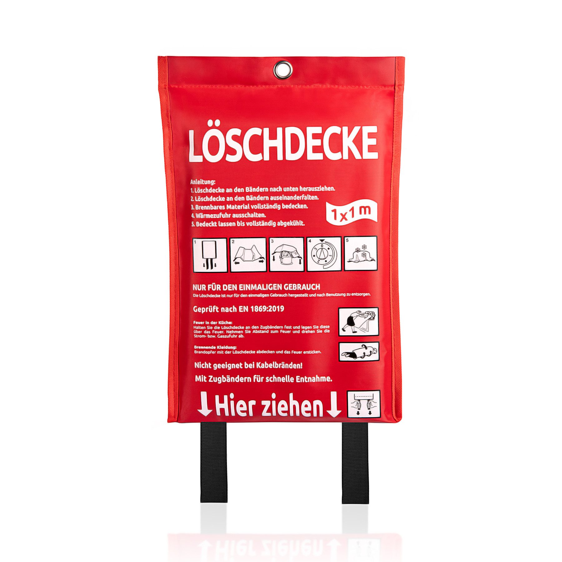 BigDean Löschdecke Fettbrand-Schutz aus Fiberglas – Geprüft nach DIN EN 1869:2001, 100x100 cm, (Packung, 1-St., Löschdecke), Feuer-Löschdecke mit Griffen
