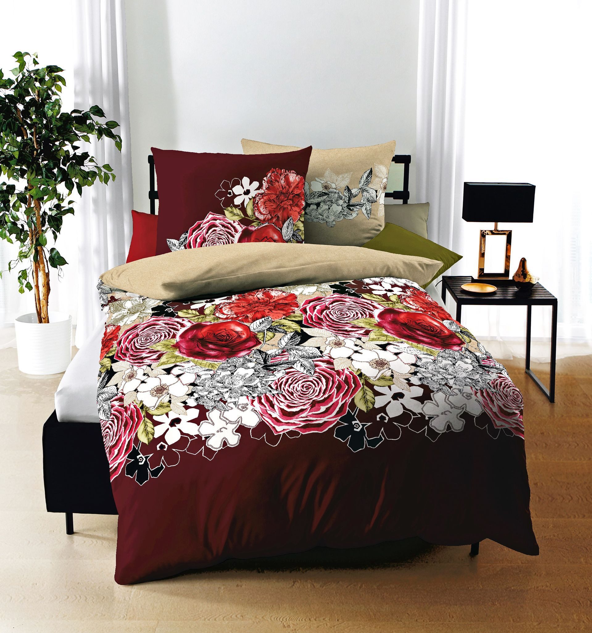 Kaeppel Bettwäsche Kaeppel Linon / Renforcé Bettwäsche 135x200cm 2 tlg. Dolce Vita, Renforcé, 2 teilig, Bettwäsche mit großem Blumenmotiv und einem Wendekopfkissen