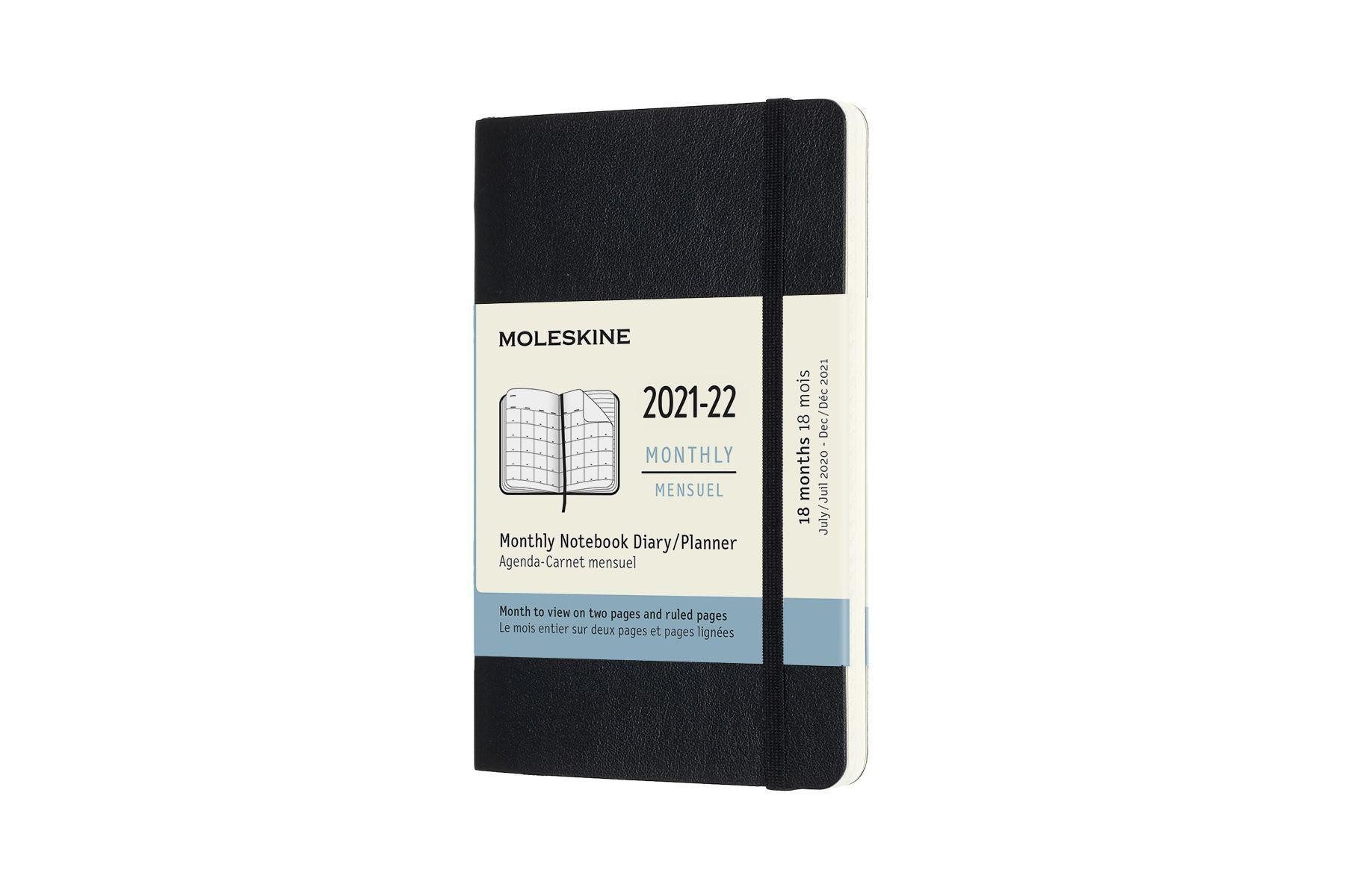 MOLESKINE Terminkalender Moleskine 18 Monate Monats Notizkalender 2021/2022 Pocket/A6, Schwarz