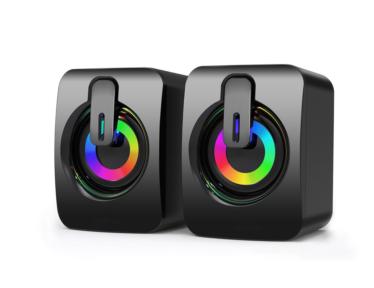 Lisabonde PC Lautsprecher 2.0 Stereo System mit RGB Beleuchtung, USB Betrieb PC-Lautsprecher 2.0 (6 W, RGB Beleuchtung, Plug & Play, Stereo Sound, Kompaktes Design)