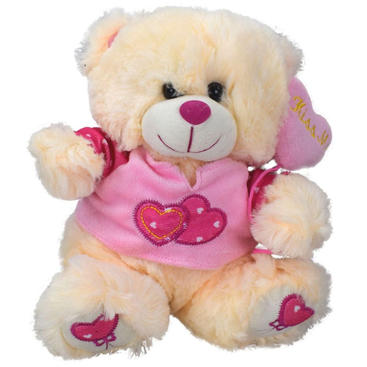 Marabellas Shop Kuscheltier Teddy mit Ballon und Herz in Pink Teddybär Plüschfigur ca. 26 cm, extra weiches Plüschmaterial