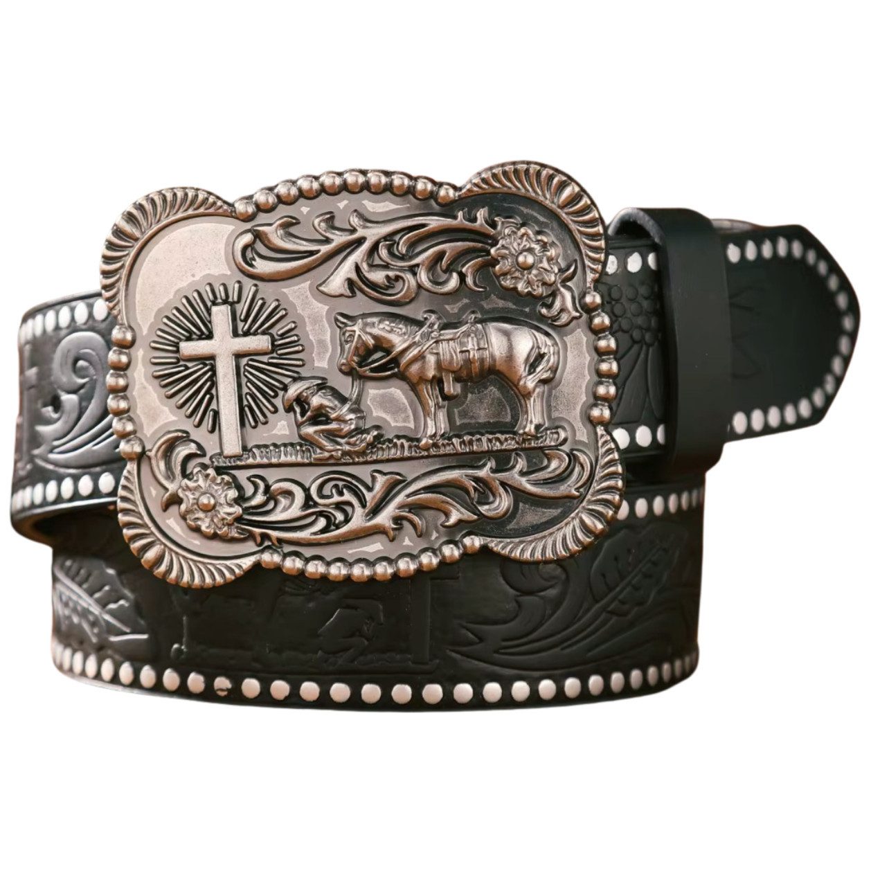 Ware aus aller Welt Nietengürtel Westerngürtel mit Wild West - Schnalle – im authentischen Cowboy Style