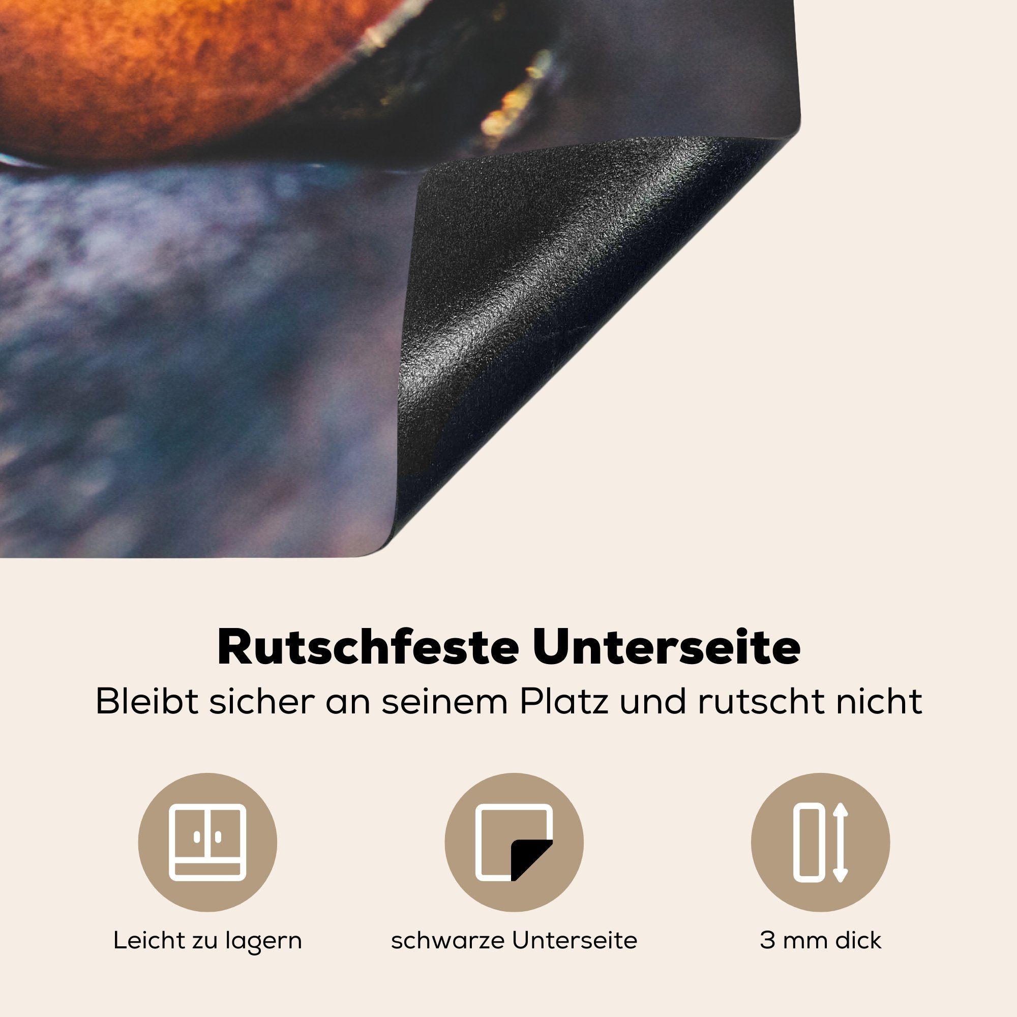 küche, tlg), - cm, Vinyl, die Auge Herdblende-/Abdeckplatte 81x52 Braun, MuchoWow für (1 Induktionskochfeld - Ceranfeldabdeckung Schutz Hund