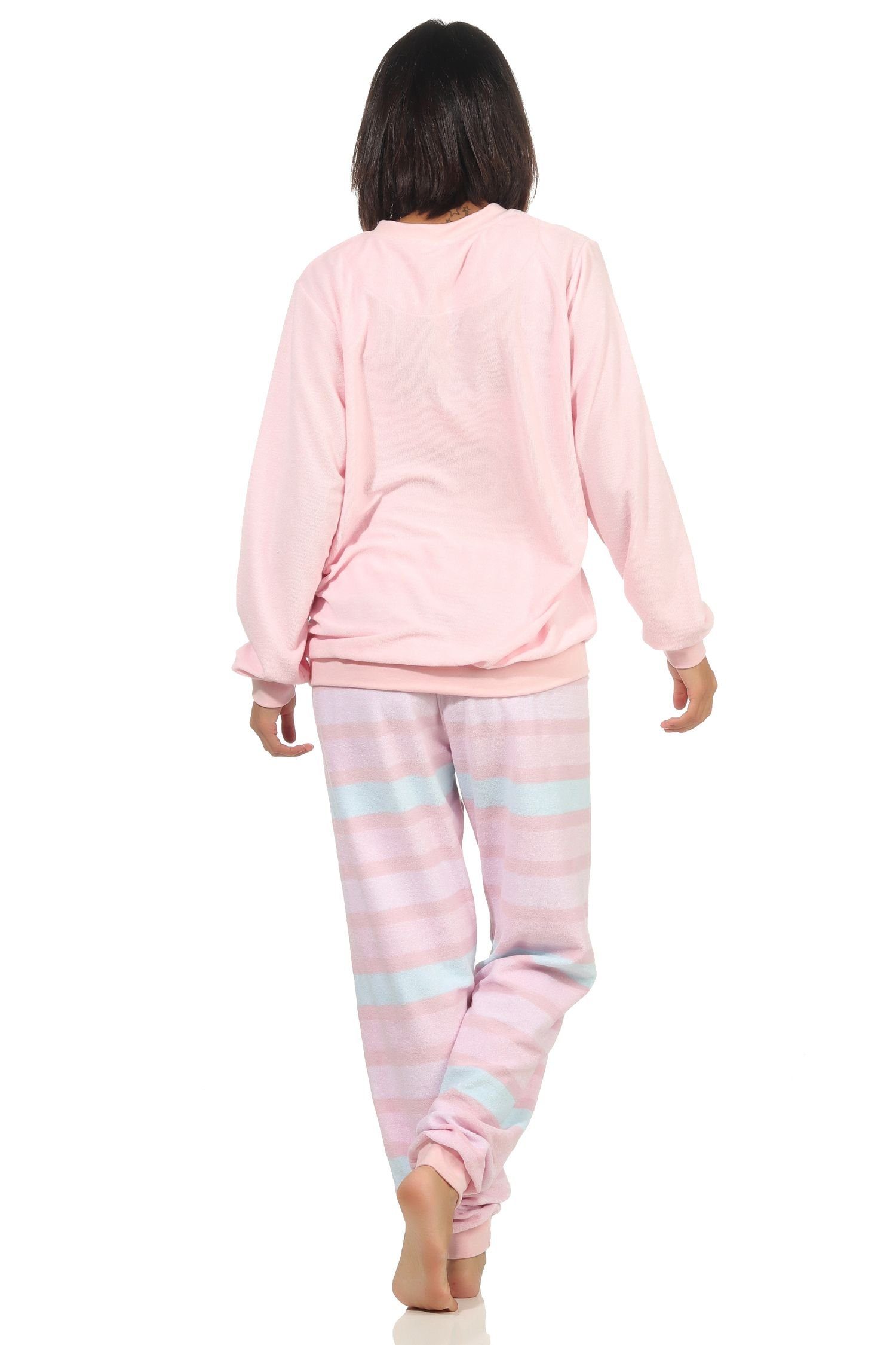 Normann Pyjama Damen Hose – lang Frottee mit Bündchen Pyjama rosa gestreift