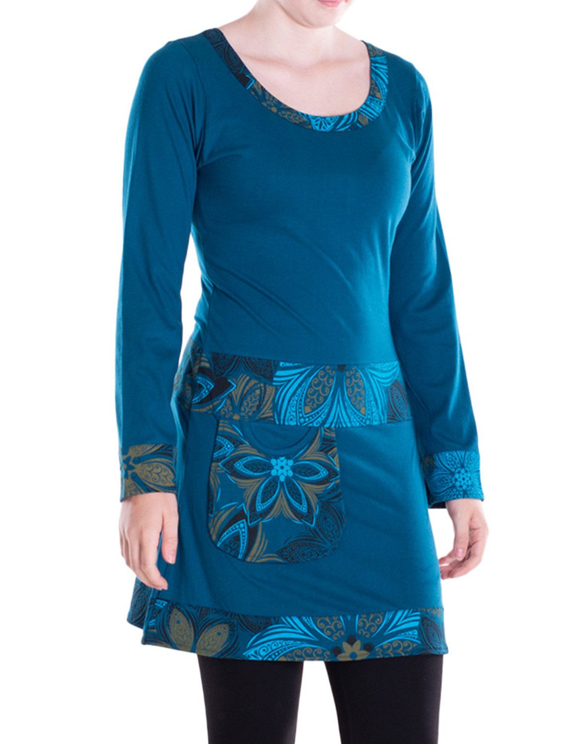 Vishes Midikleid Damen A-Linie Baumwolle Blumen-Muster mittlere Taille mit Taschen Alternative Bekleidung, Ethno, Hippie, Retro Style