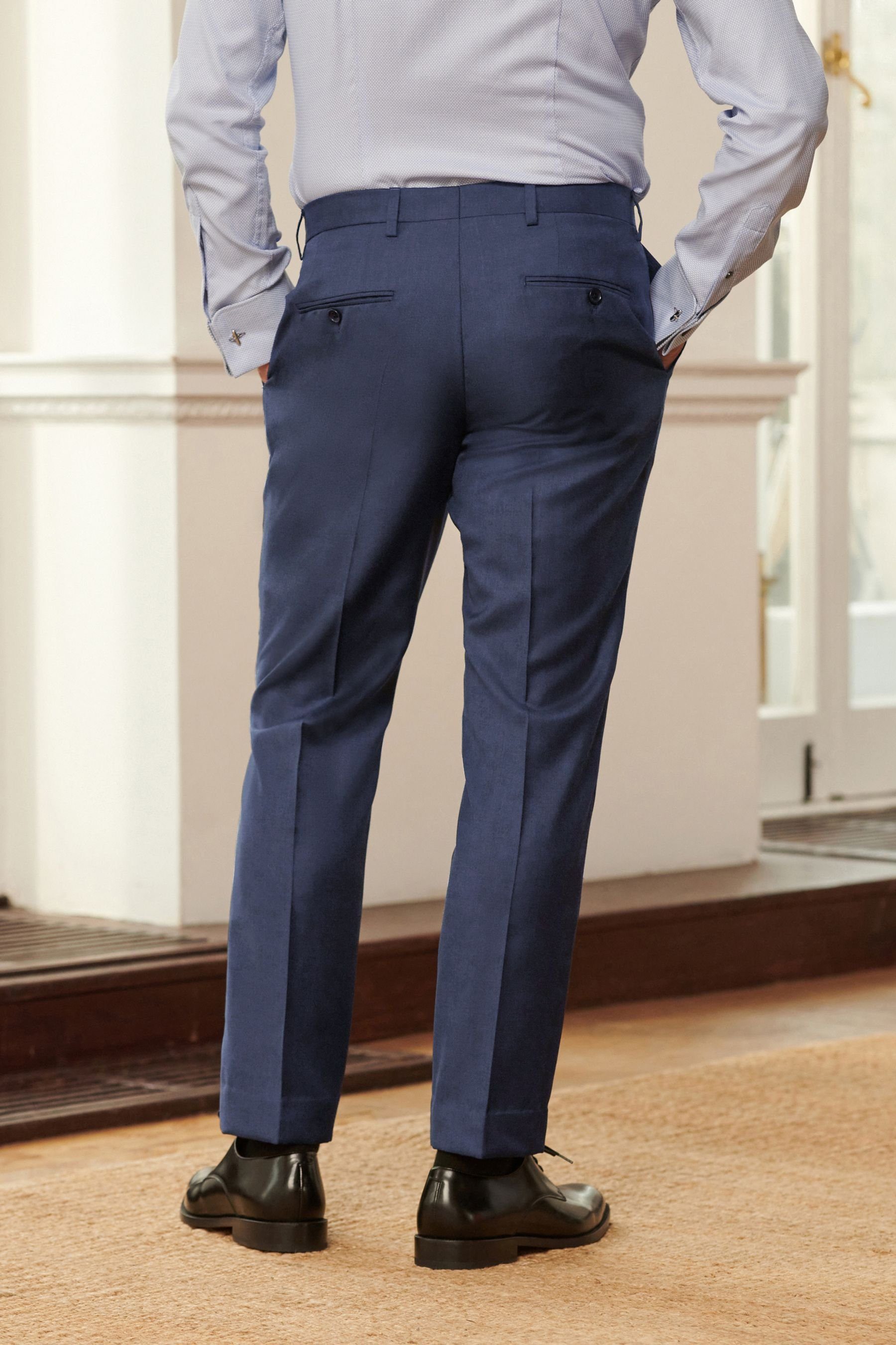 Next Anzughose Sharkskin-Anzughose aus (1-tlg) Blue Navy Wolle-Slim-Fit