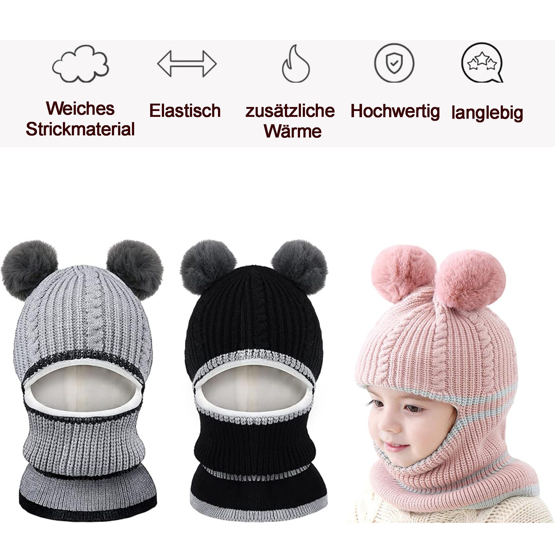 Courageous Baby Beanie, 2-Pack Cute Toddler Earflap Beanie Warm Soft Unisex (2-Pack Autumn/Winter Hat Children's Hat 1-6 Years Knit Hat Boys Girls)