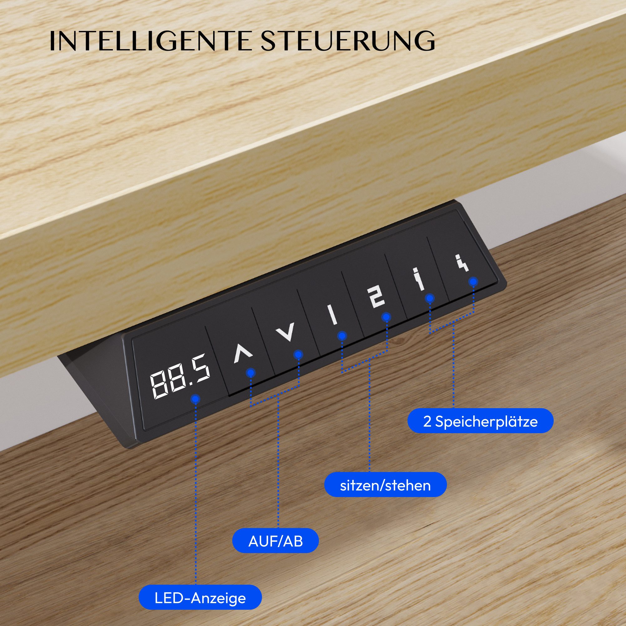 FLEXISPOT Schreibtisch Basic-Series Elektrisch höhenverstellbarer Schreibtisch (Anti-Kollisions-system, 2- Fach-Teleskop, mit Becherhalter & Kabelkanal & Haken & Aufbewahrungsbox, LED-Display), MAX. Load: 100kg, 100/110/120/140/160, MIT einteilige Tischplatte