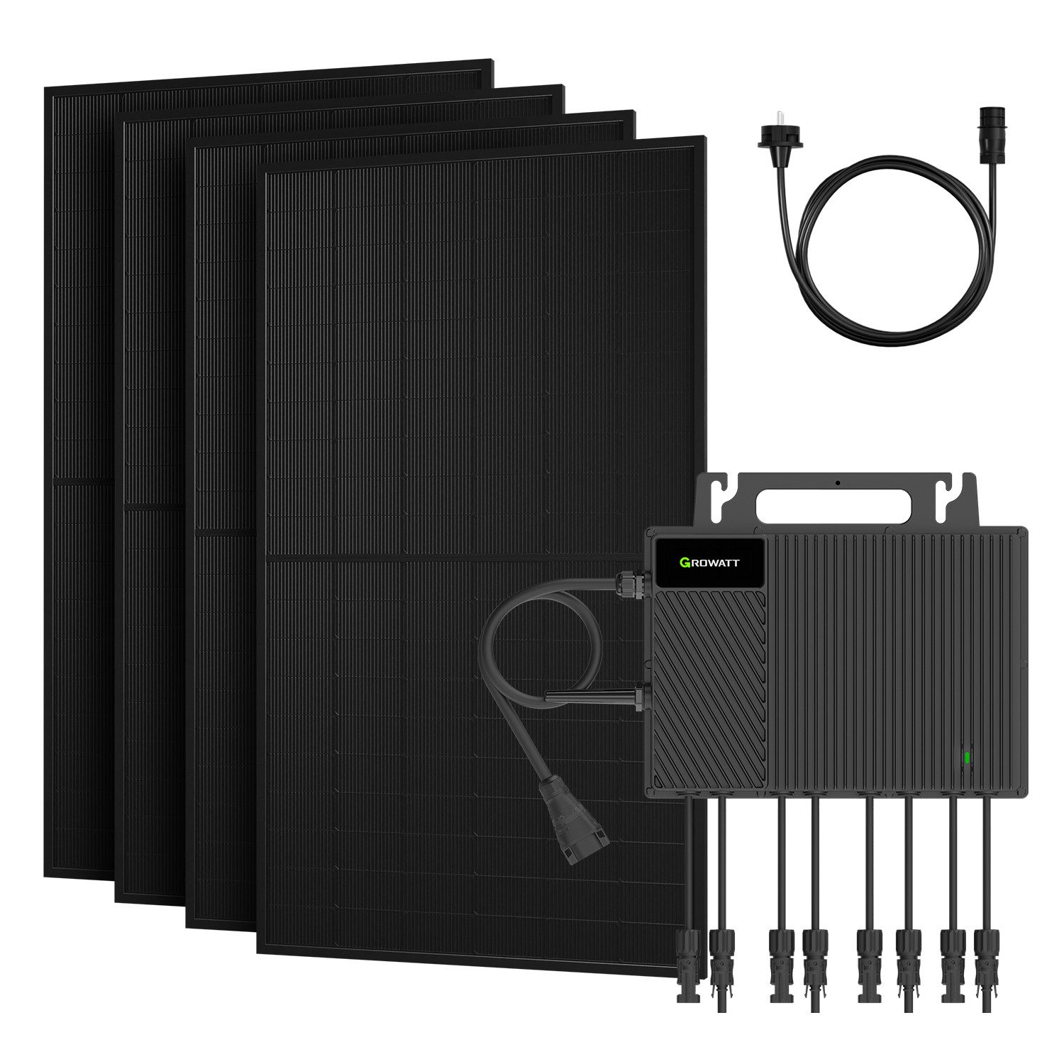 Growatt Balkonkraftwerk 2000W Komplettset Solaranlage, mit 1600W/2000W Growatt Wechselrichter, (4x JASolar 500Wp Full Black im Lieferumfang enthalten), 4 unabhängige MPP-Tracker