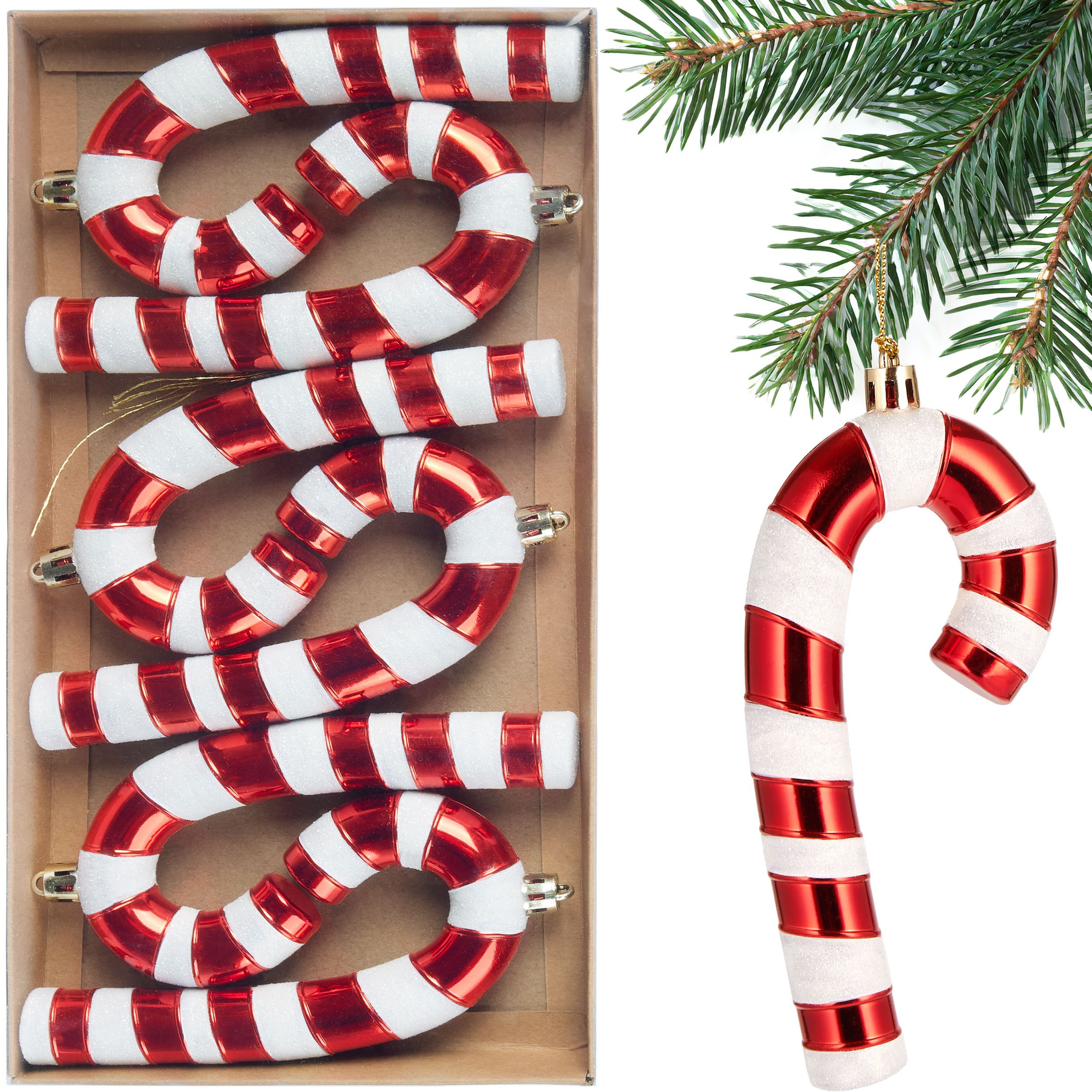 BRUBAKER Christbaumschmuck Baumschmuck Zuckerstangen - 6x Weihnachtsbaumschmuck zum Hängen (6-tlg), 14 cm Glitzer Weihnachtsdeko Anhänger aus bruchsicheren Kunststoff