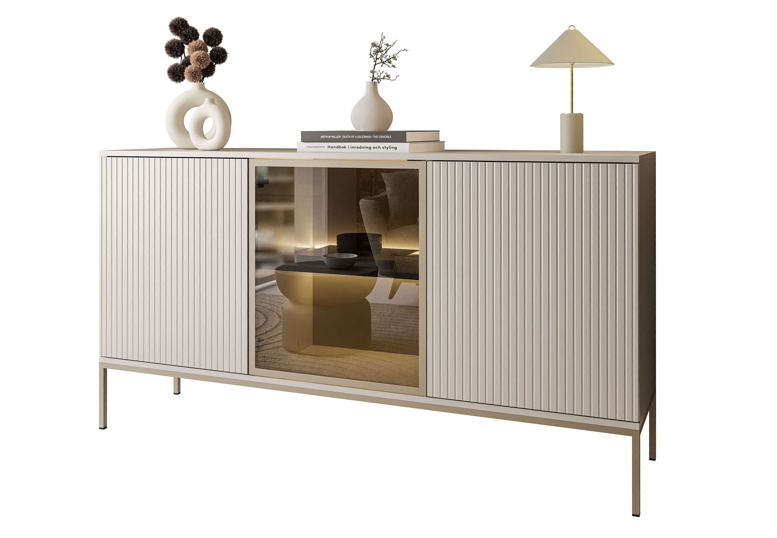 Lookway Kommode ECLIPSE K154 Kaschmir mit Beleuchtung, 154x39x83 cm