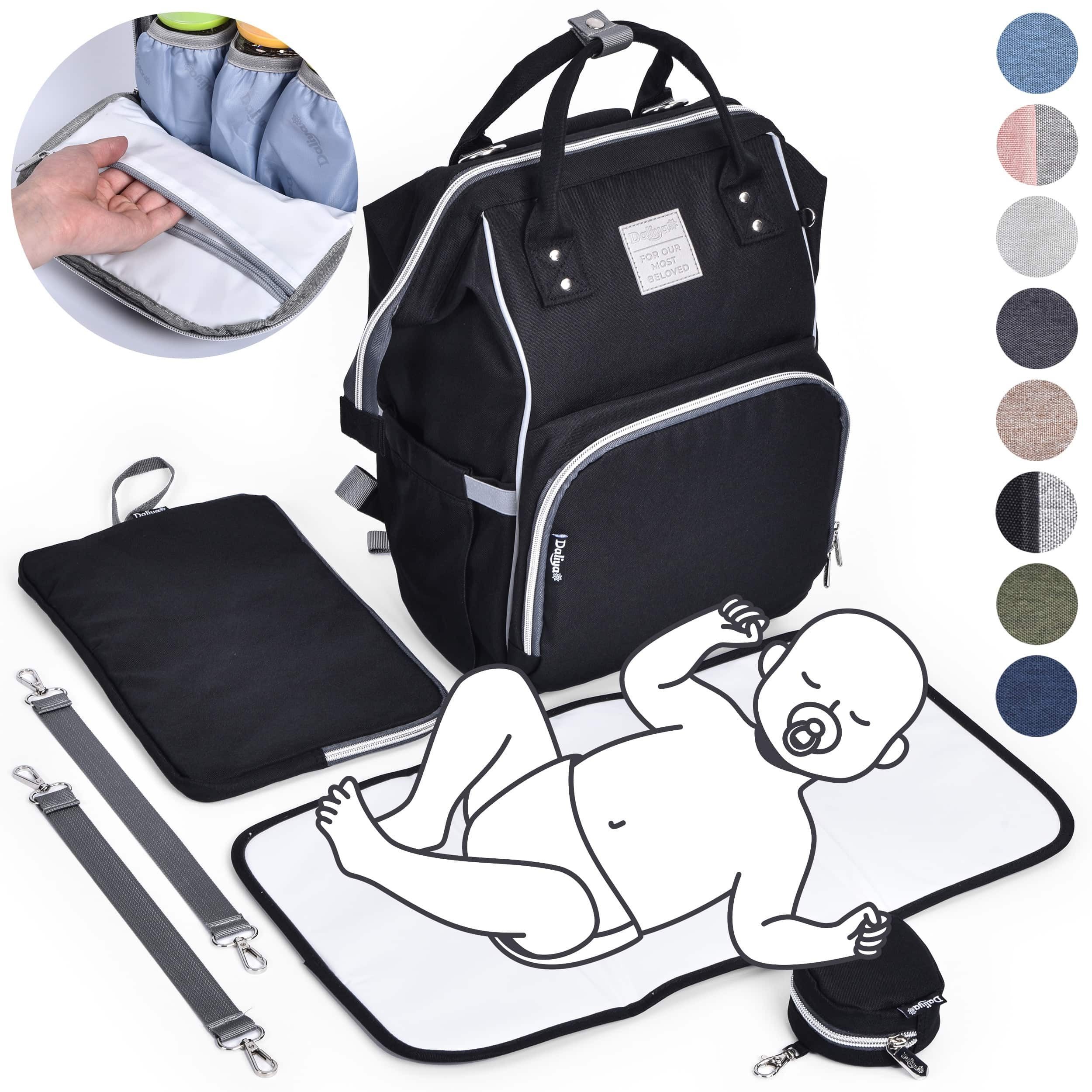 Daliya® Wickeltasche PAKMI Wickelrucksack, Kinderwagentaschen, Mamabag (Set, 5-tlg., Befestigungsriemen), Thermofächer, Schnuller Aufbewahrung, Wickelunterlage, hochwertig