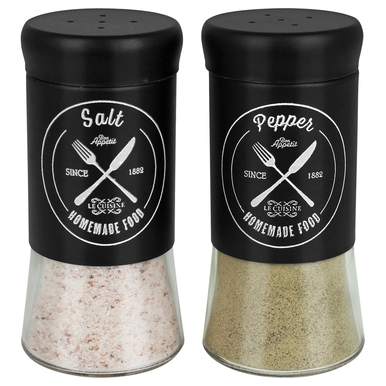 Koopman Salz- / Pfefferstreuer Gewürzstreuer Bistro Salt Pepper Salzstreuer Streuerset Gewürzglas, (Set 2 Stück), Gewürzspender Vintage Gewürz Aufbewahrung Behälter Streuer Glas