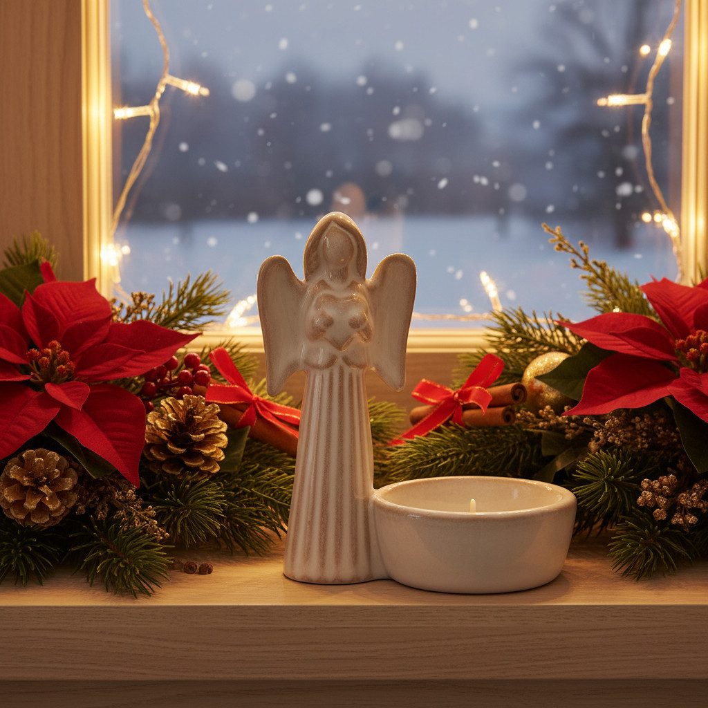 Florists Products Weihnachtsmann Engelfigur mit Schale und Teelichthalter für Besinnung und