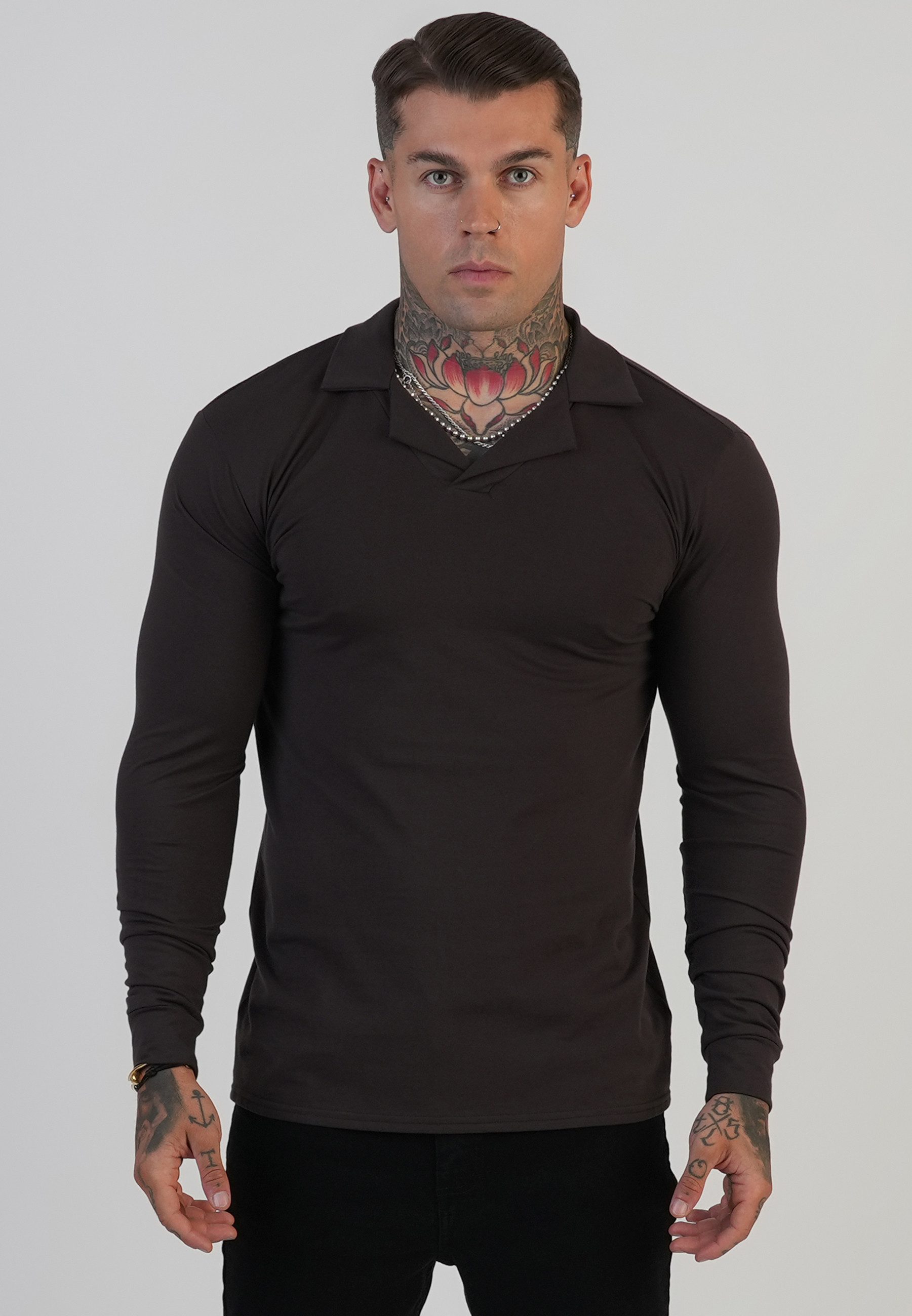T-Shirt SikSilk Herren LS Revere Polo-T-Shirt