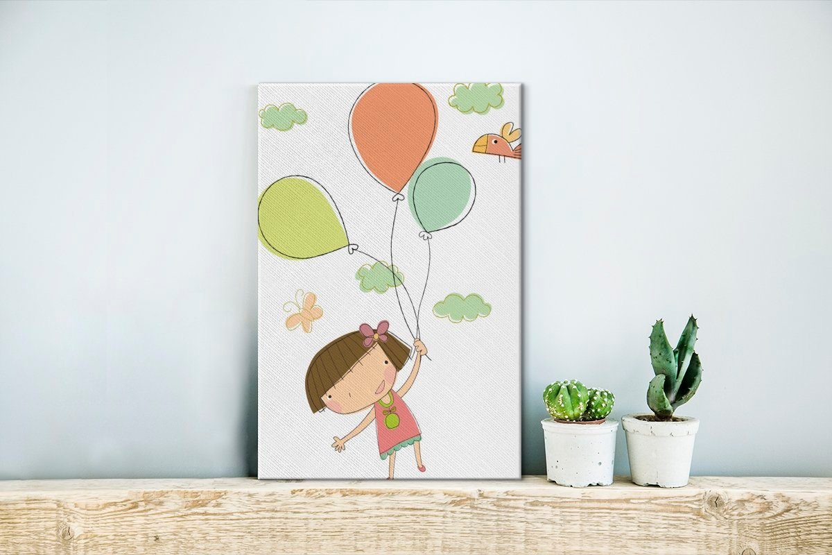 inkl. Eine Gemälde, Mädchens Zackenaufhänger, eines OneMillionCanvasses® Luftballons, Leinwandbild cm gezeichnete Leinwandbild Illustration mit bespannt fertig St), 20x30 (1