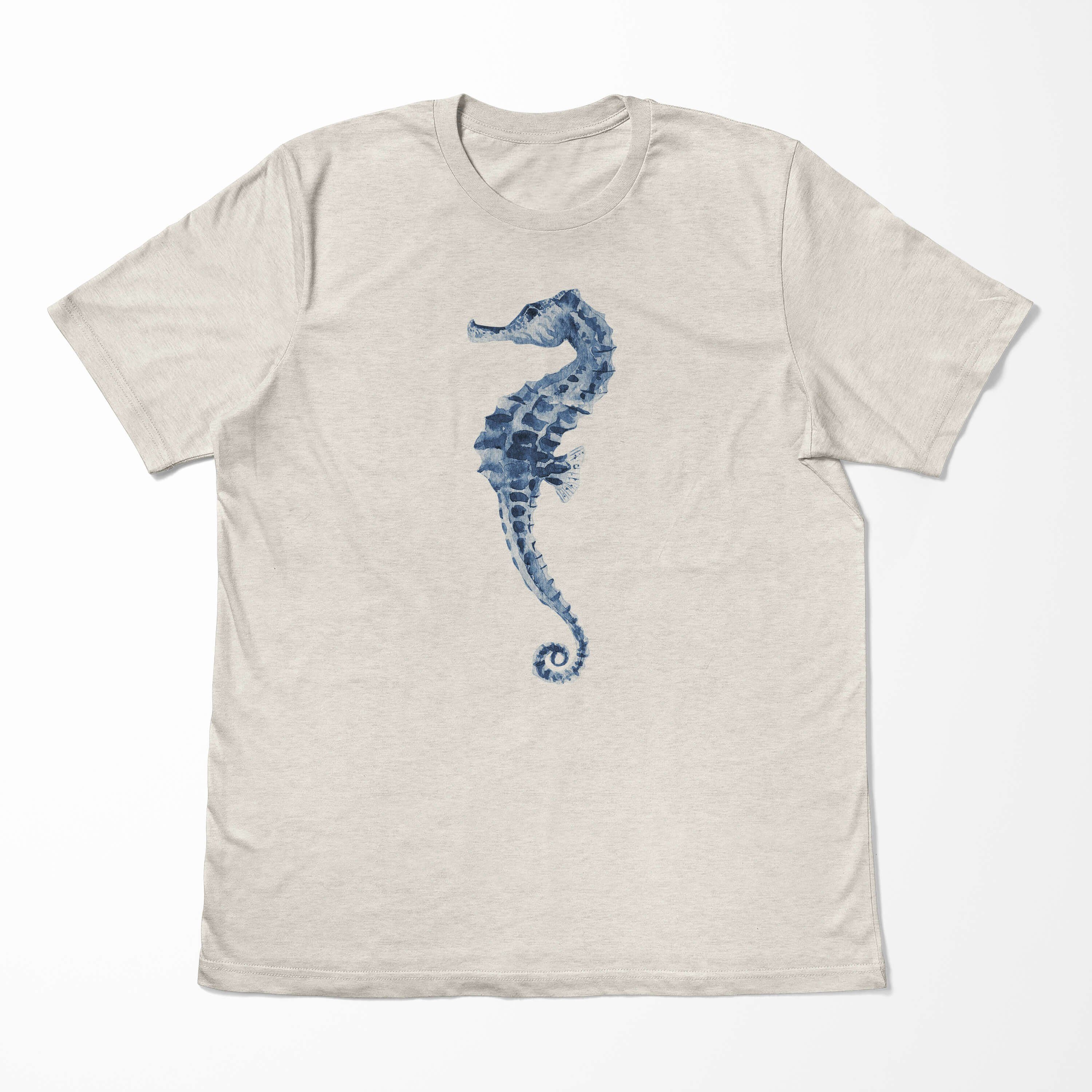 Ökomode Wasserfarben (1-tlg) Bio-Baumwolle 100% T-Shirt Nachhaltig T-Shirt Art Herren Motiv Seepferdchen Sinus gekämmte Shirt